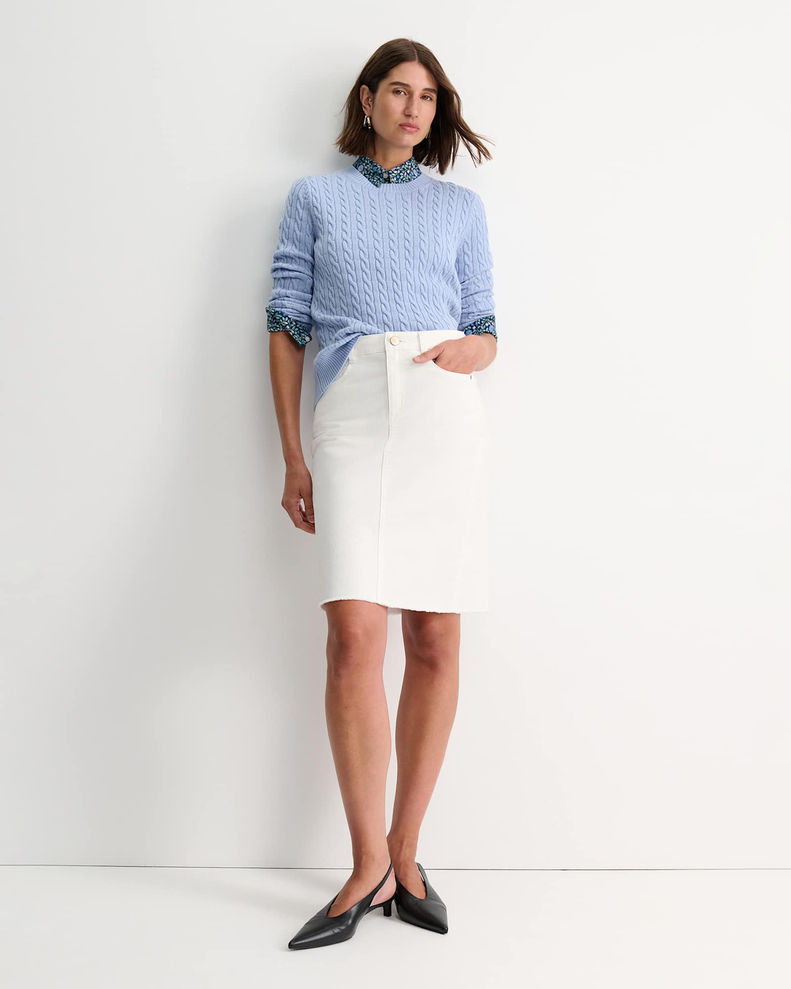 Merino Wool Baby Cable Sweater in PALE BLUE