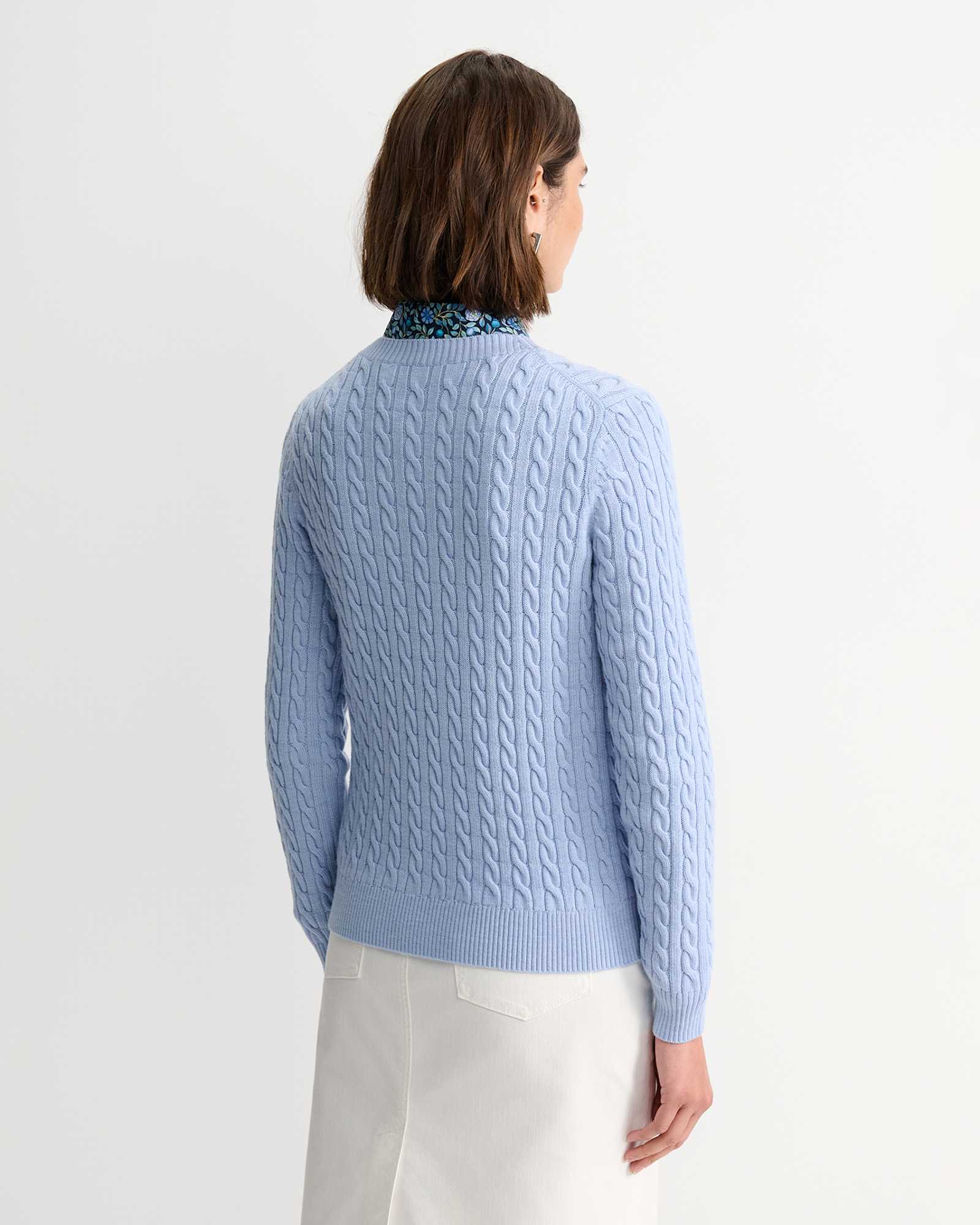 Merino Wool Baby Cable Sweater in PALE BLUE