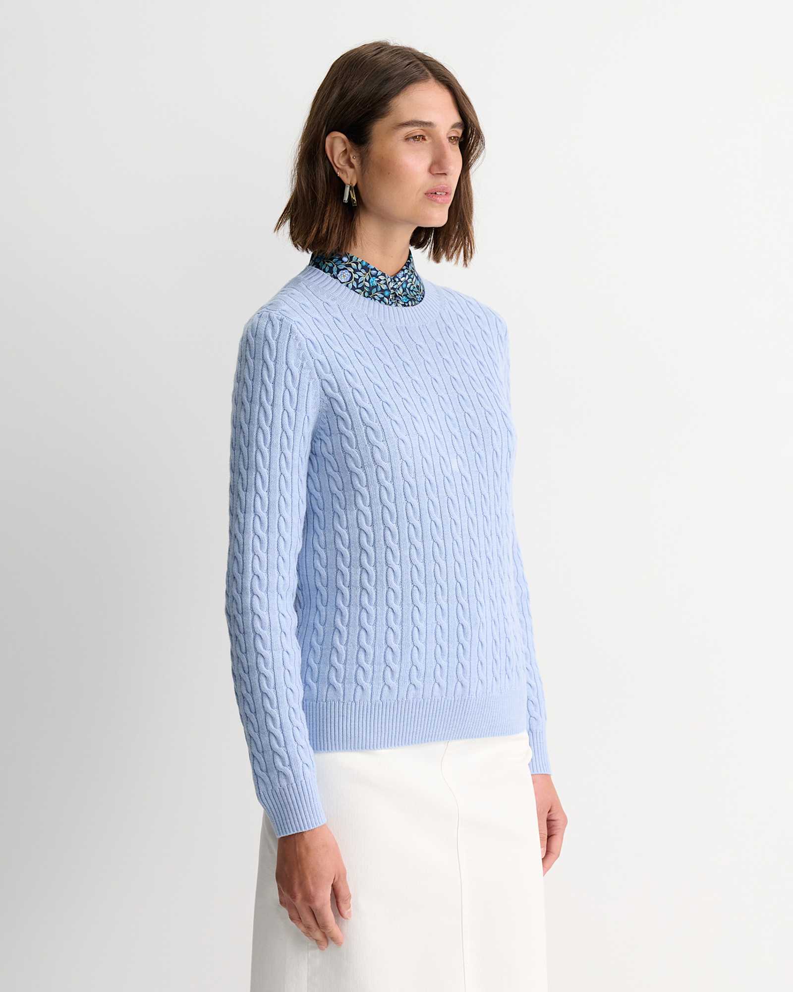 Merino Wool Baby Cable Sweater in PALE BLUE