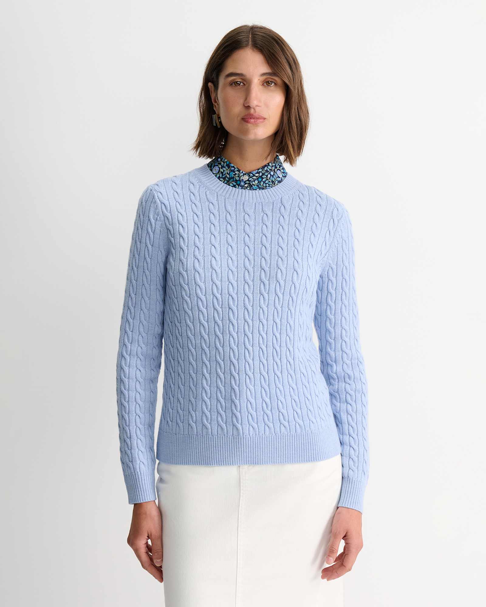 Merino Wool Baby Cable Sweater in PALE BLUE