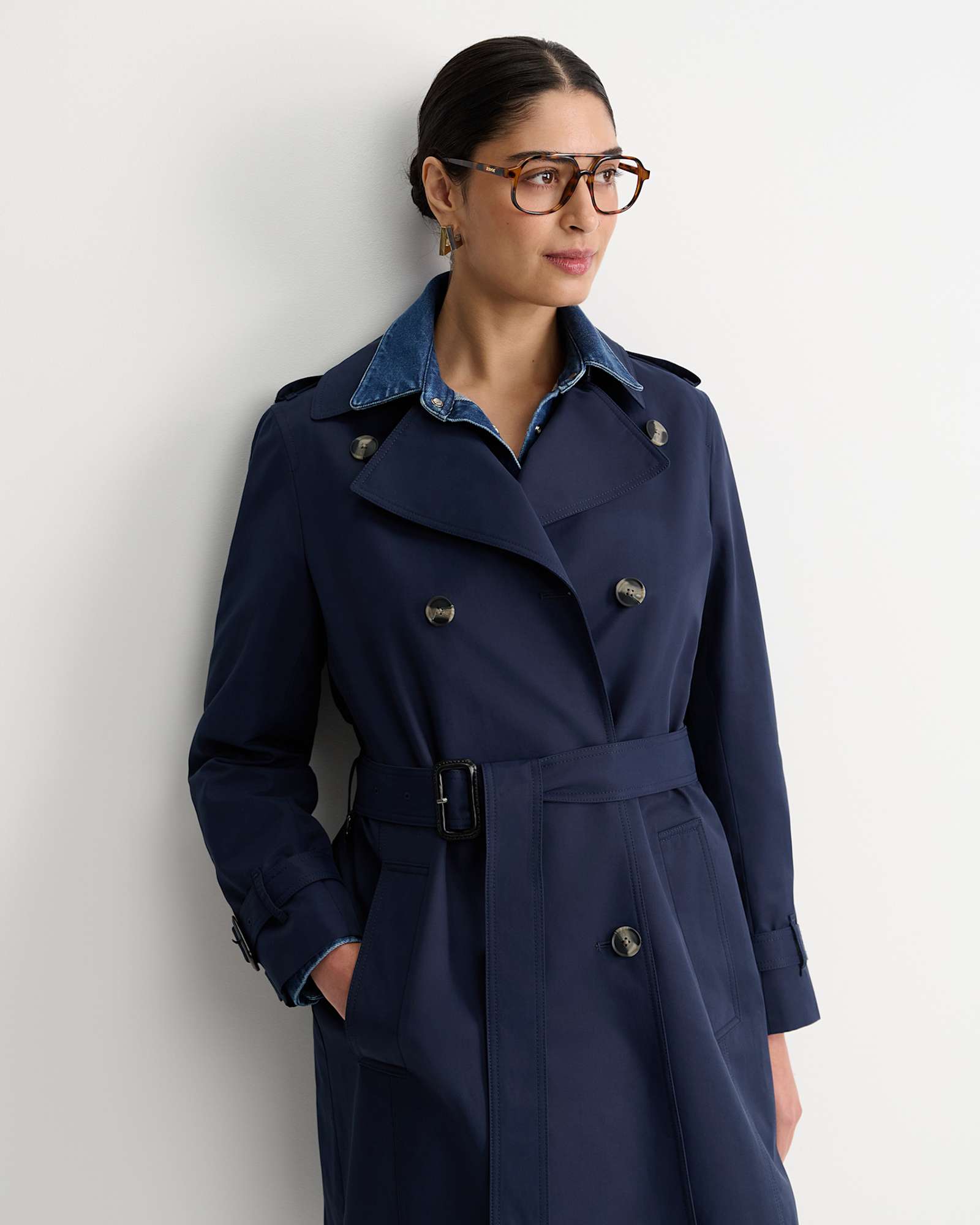 Audrey Short Trench in NAVY