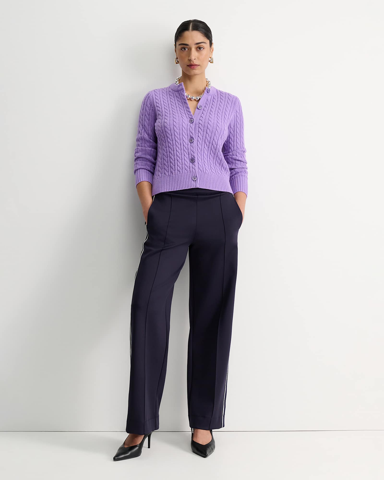 Cable Merino Cotton Cardigan in VIOLA