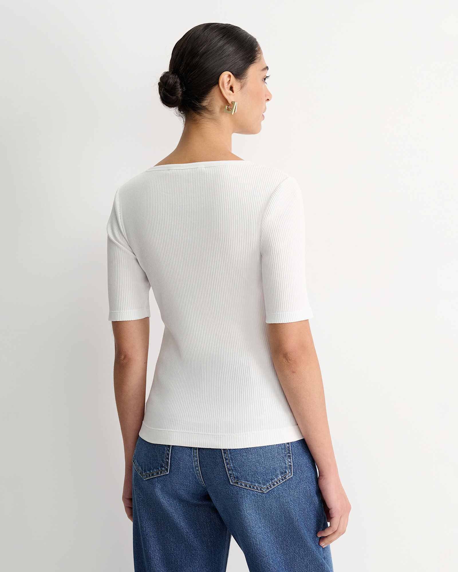 Allie Rib Henley Tee in WHITE