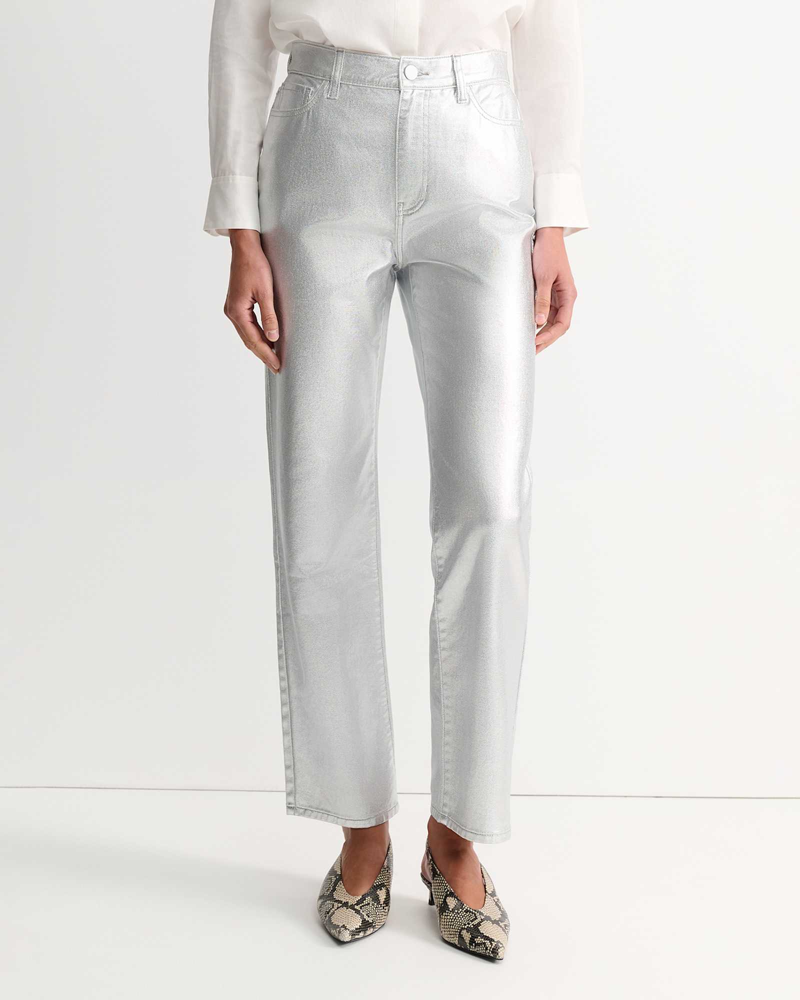 Bec Foiled Straight Leg Jean in SILVER