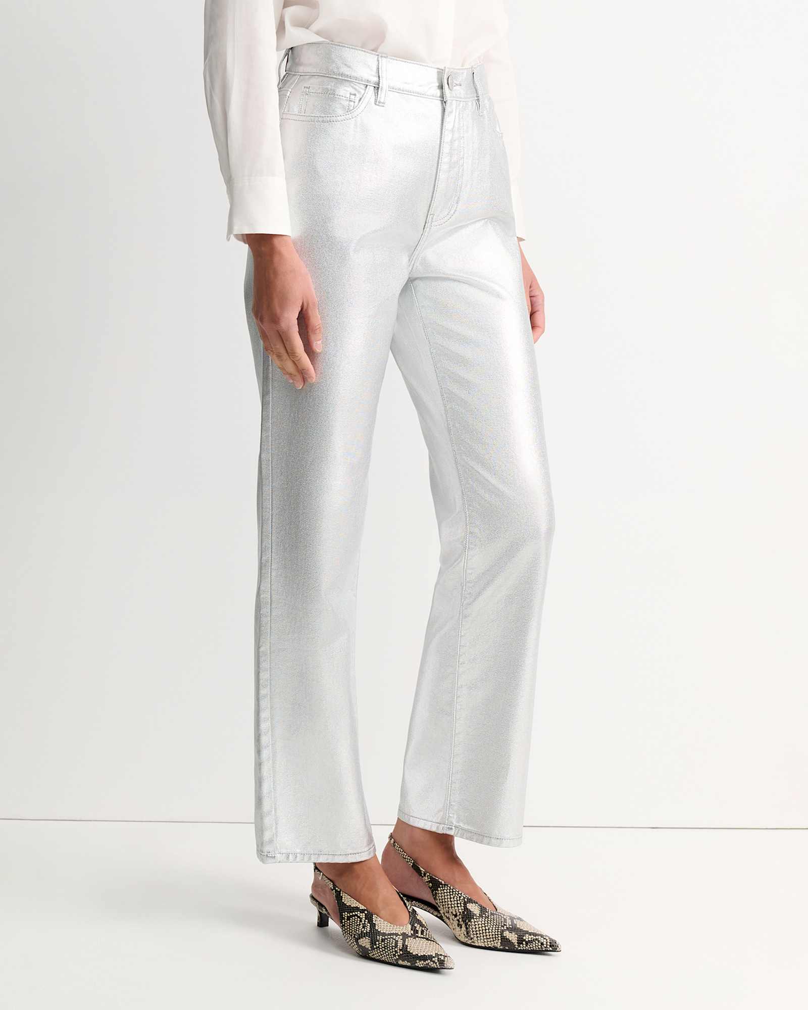 Bec Foiled Straight Leg Jean in SILVER