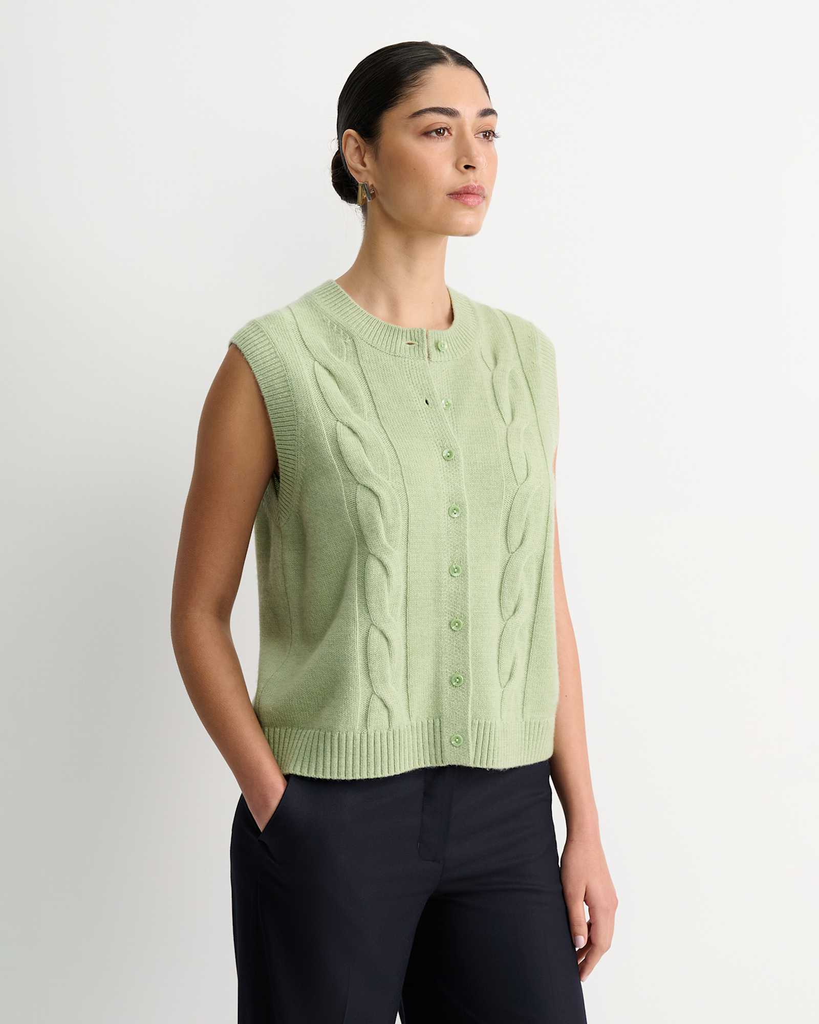 Pearl Chunky Cable Vest in AVOCADO