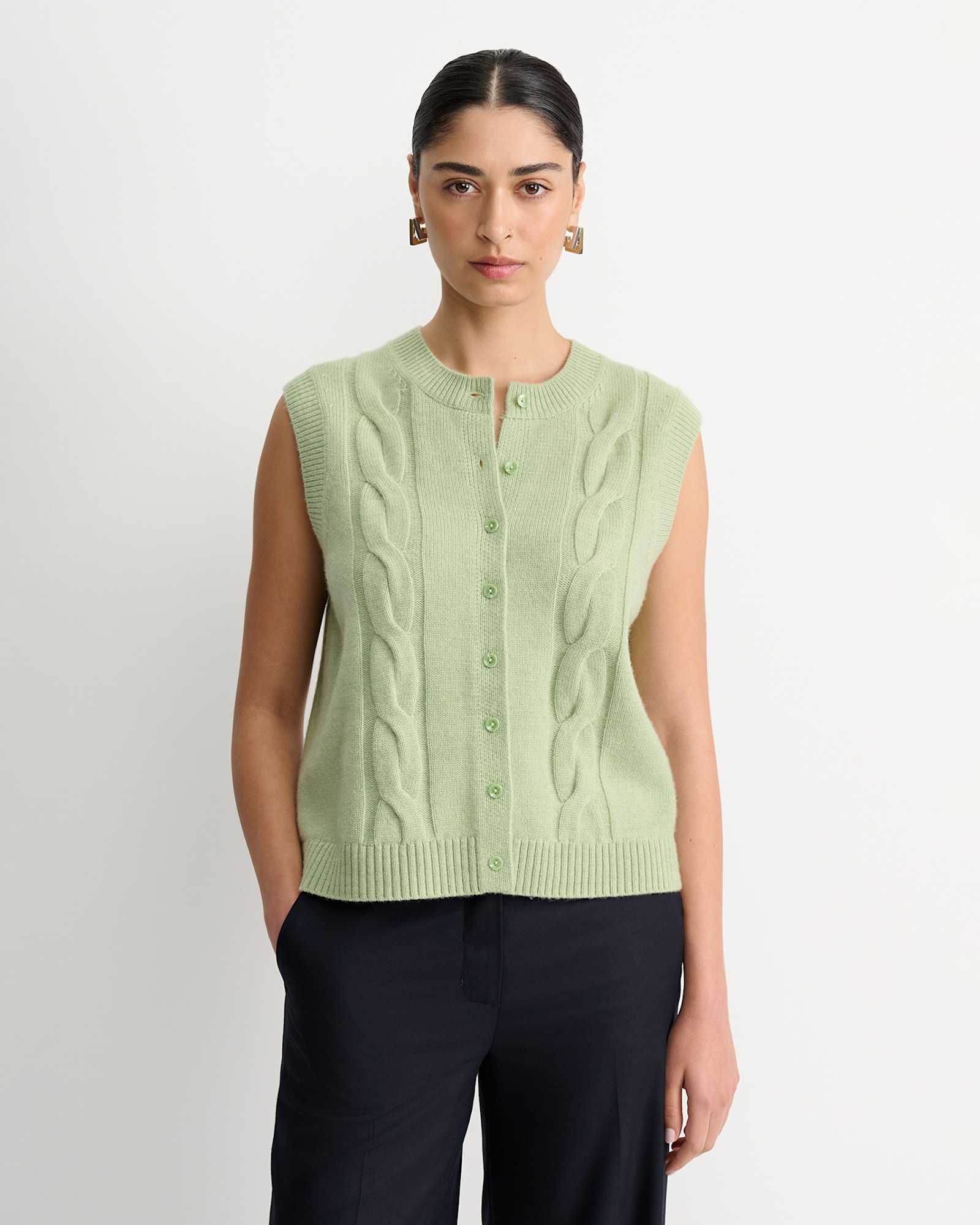 Pearl Chunky Cable Vest in AVOCADO