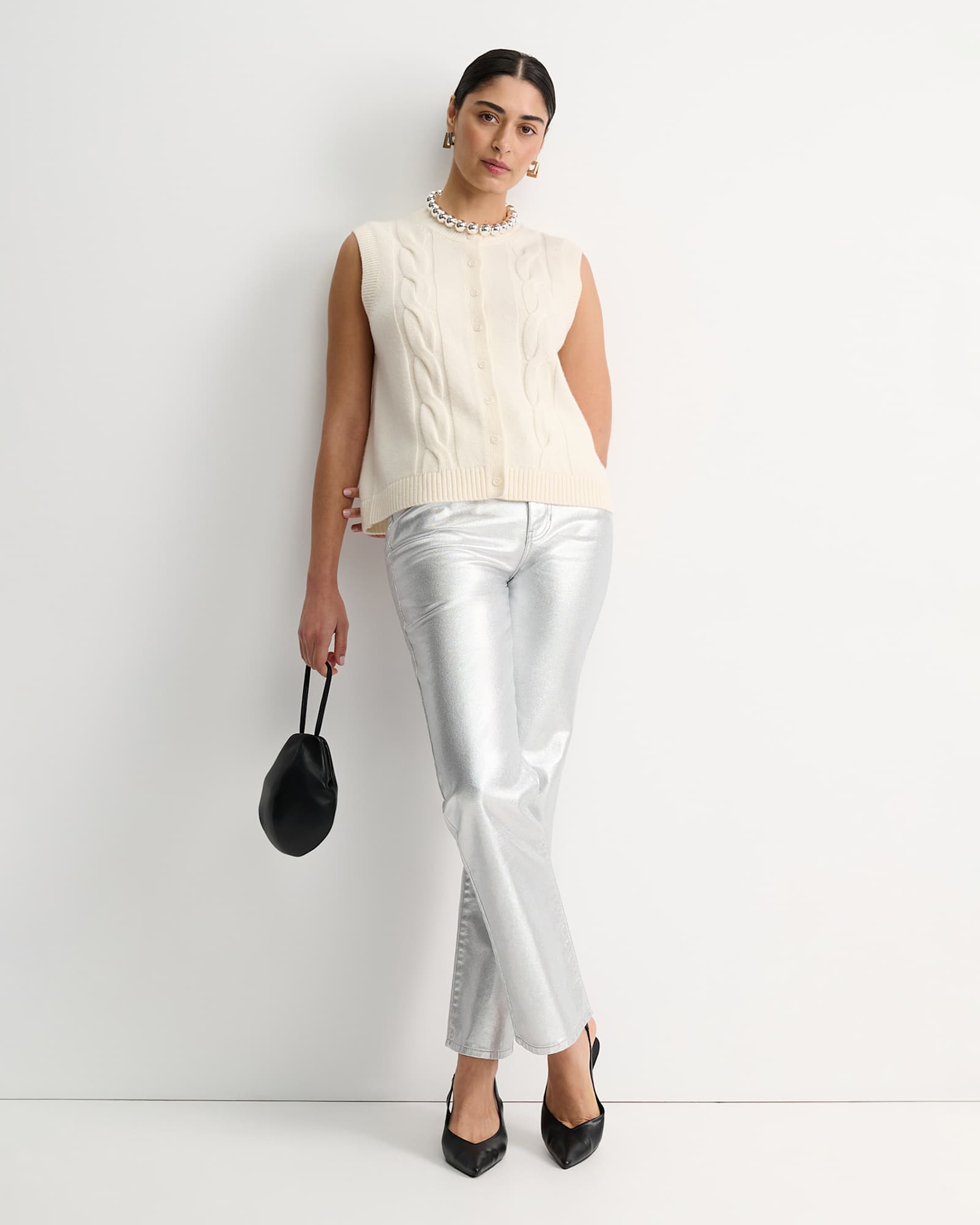 Pearl Chunky Cable Vest in WINTER WHITE