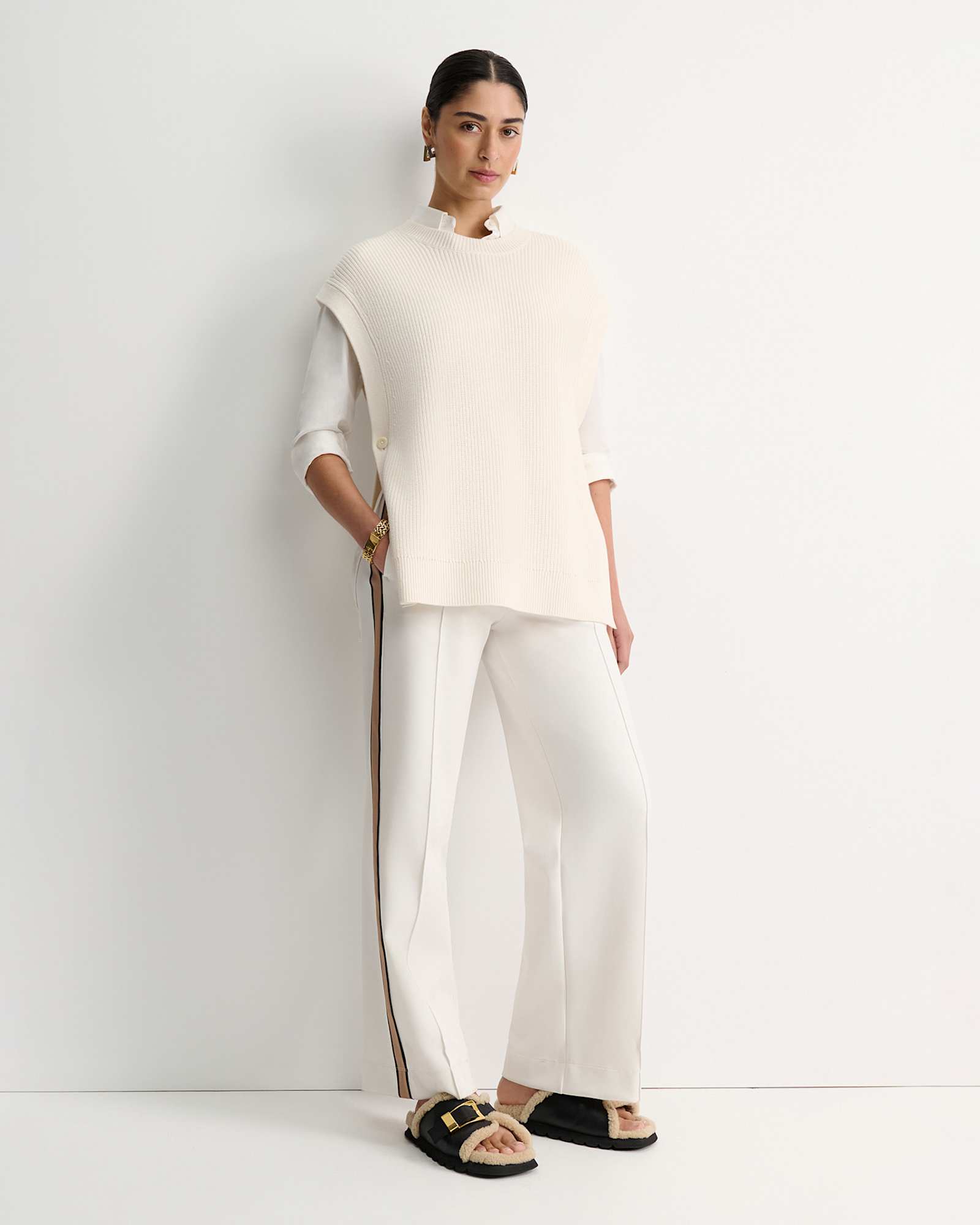 Wool Cotton Open Vest in WINTER WHITE