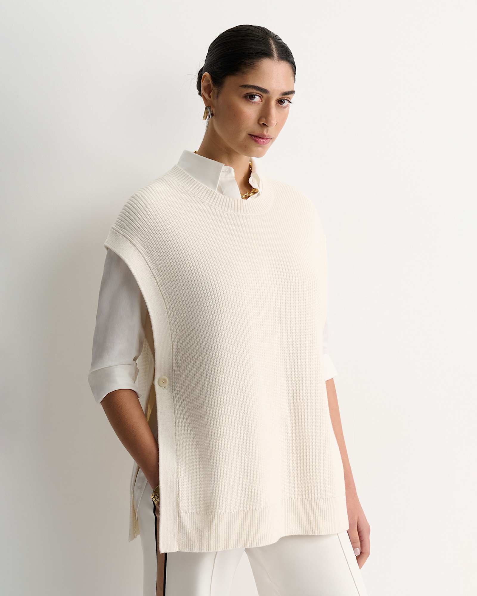 Wool Cotton Open Vest in WINTER WHITE