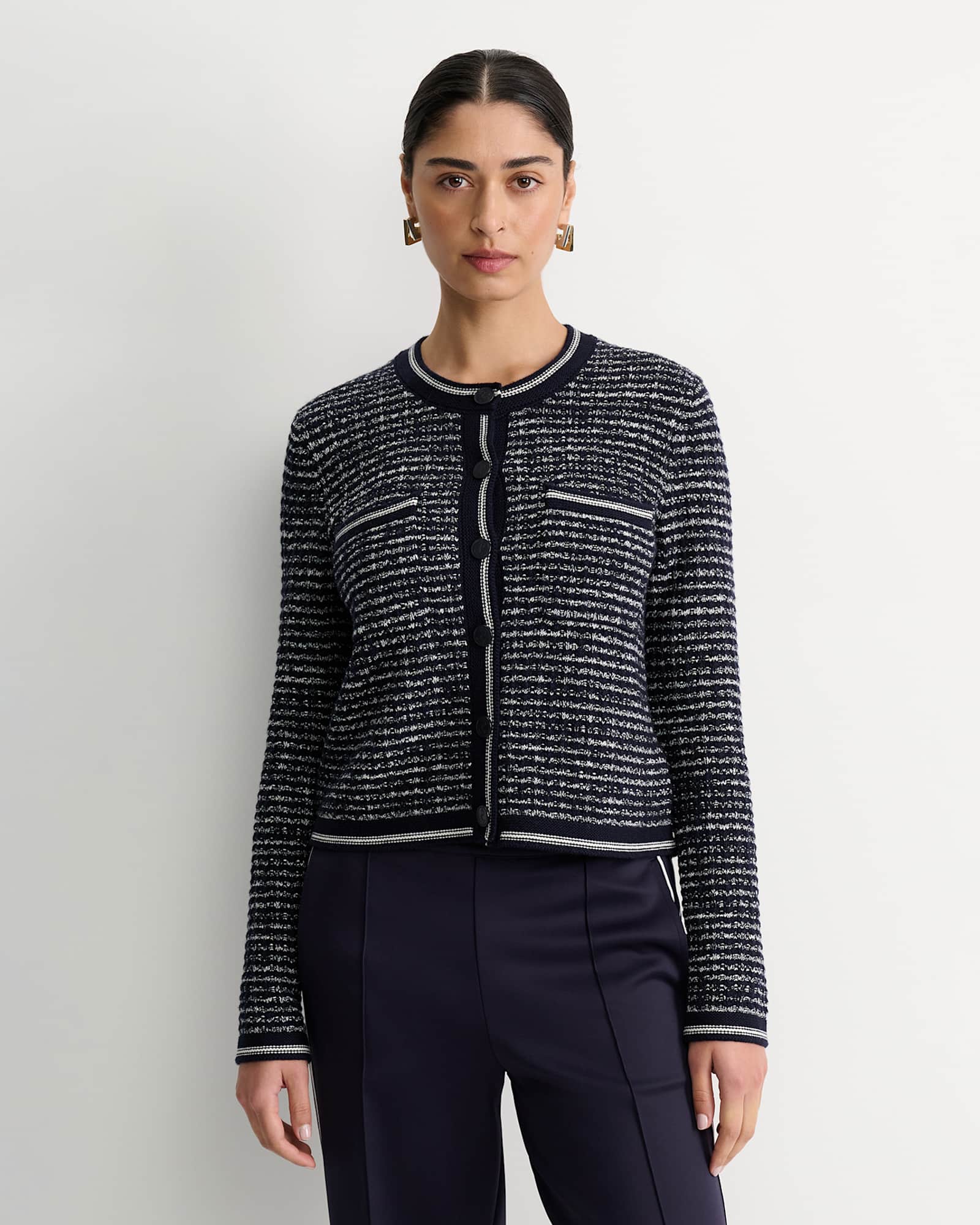 Wool Cotton Lady Jacket in NAVY/WHITE