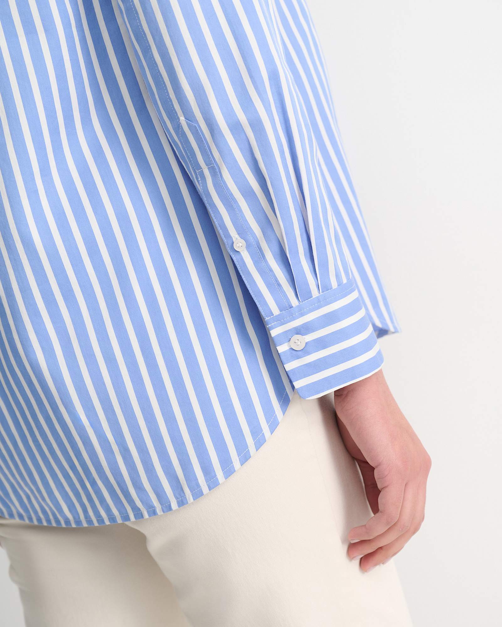 Hannah Stripe Cotton Silk Shirt in WHITE/BLUE