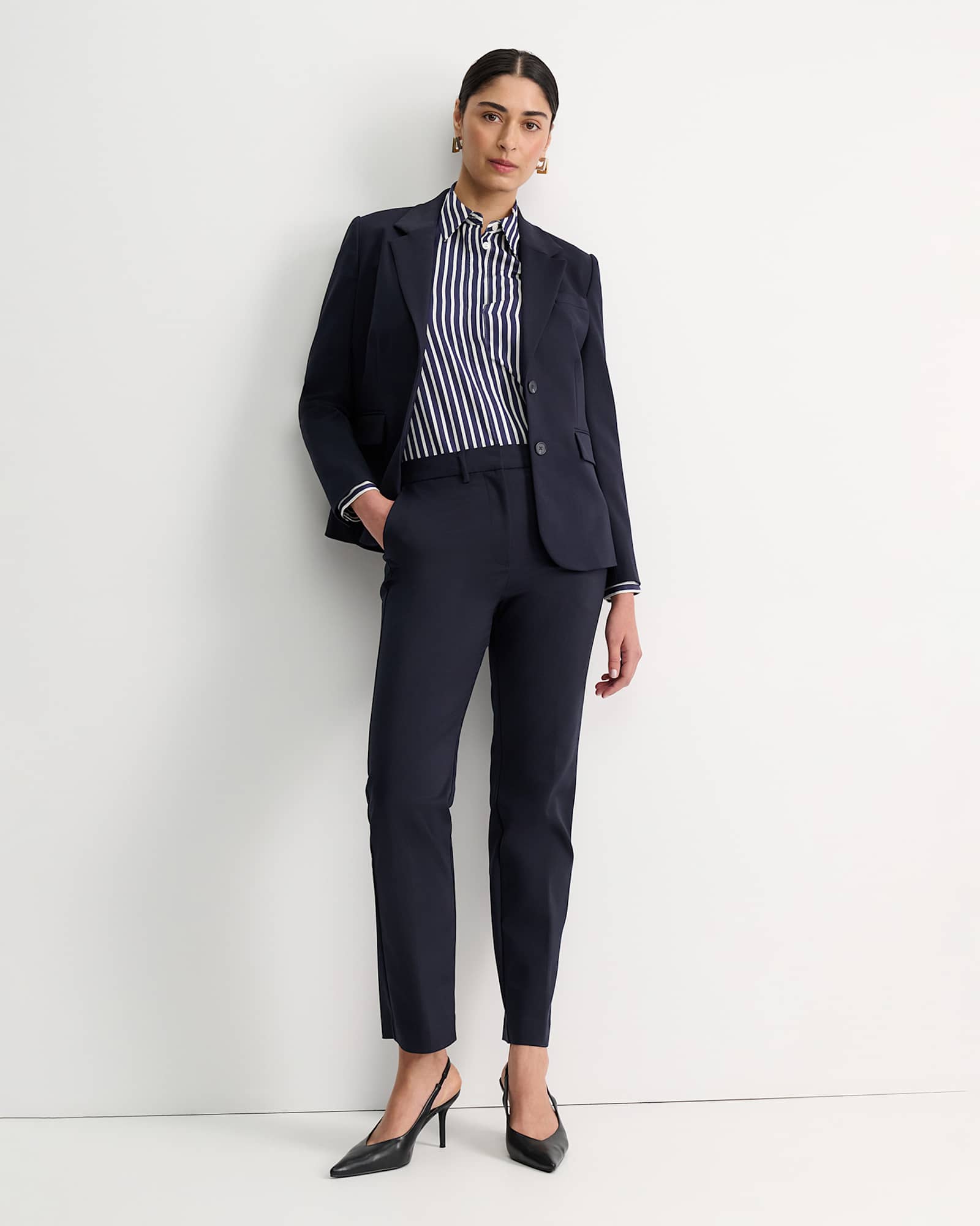 Hannah Stripe Cotton Silk Shirt in WHITE/NAVY