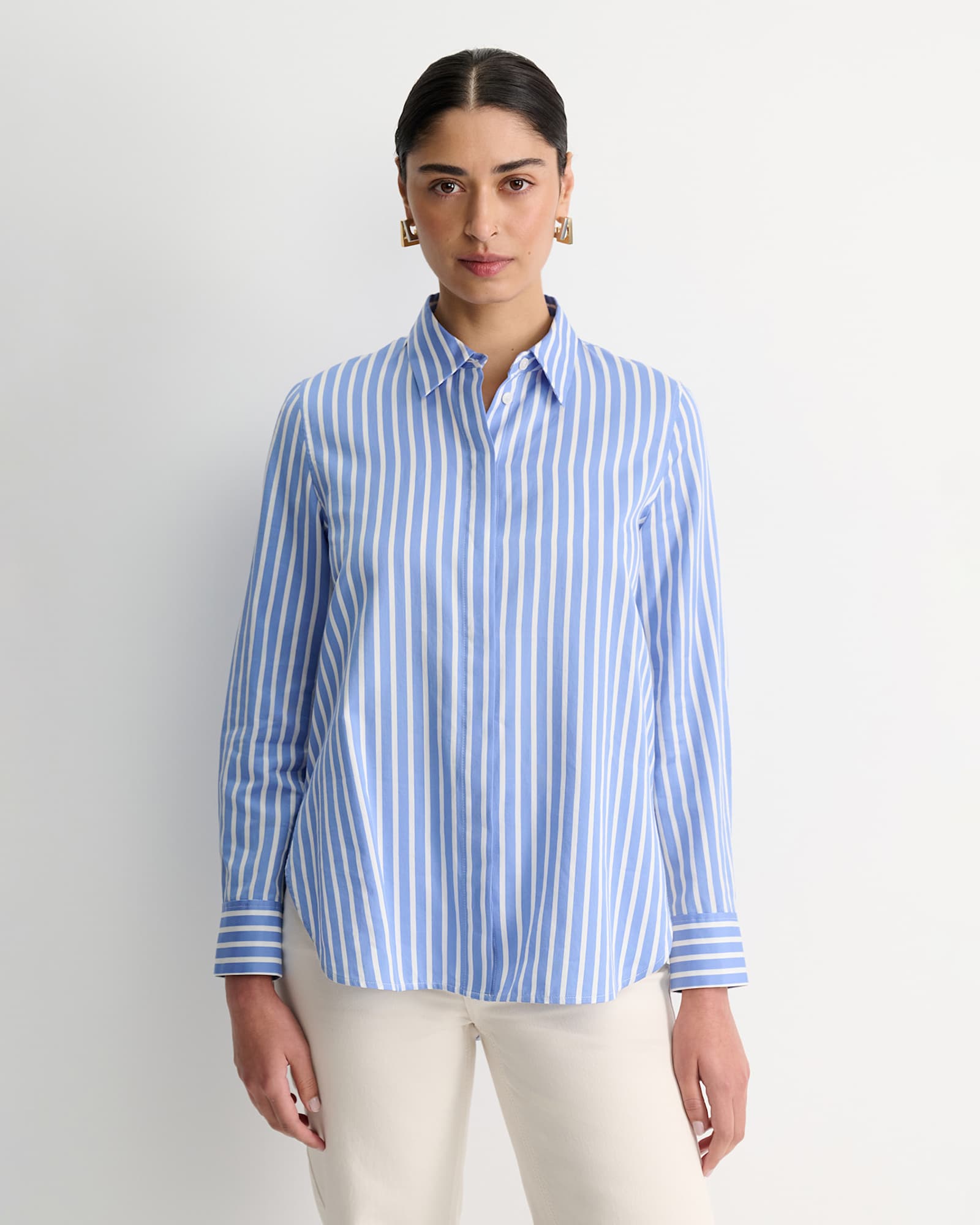 Hannah Stripe Cotton Silk Shirt in WHITE/BLUE