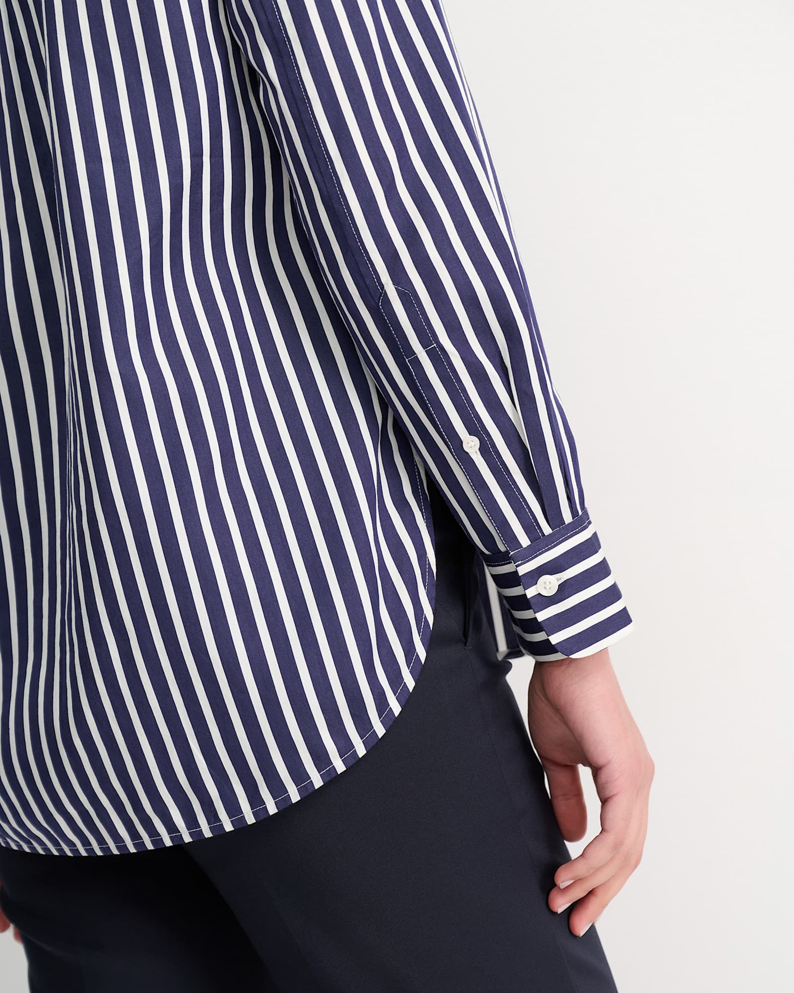Hannah Stripe Cotton Silk Shirt in WHITE/NAVY