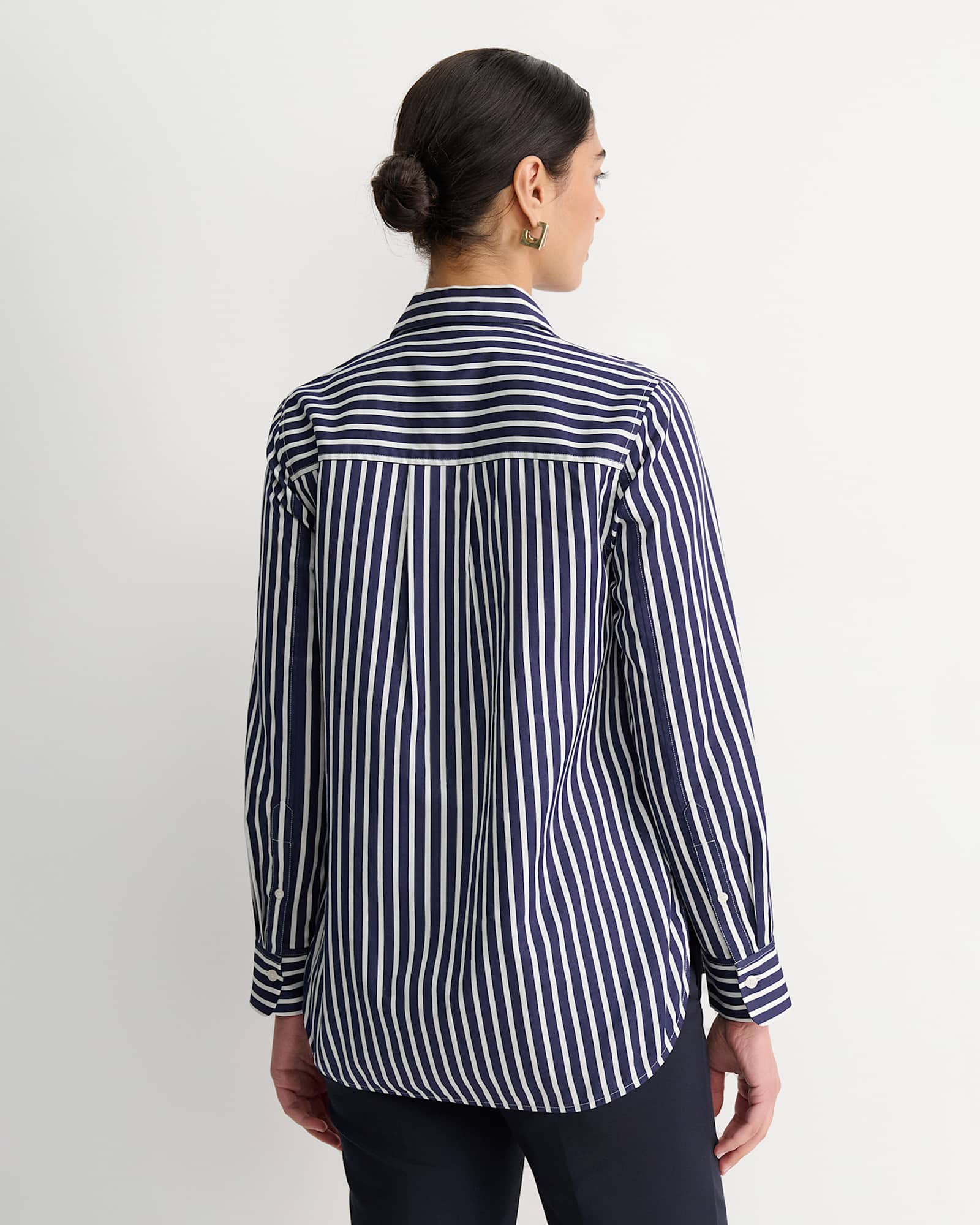 Hannah Stripe Cotton Silk Shirt in WHITE/NAVY
