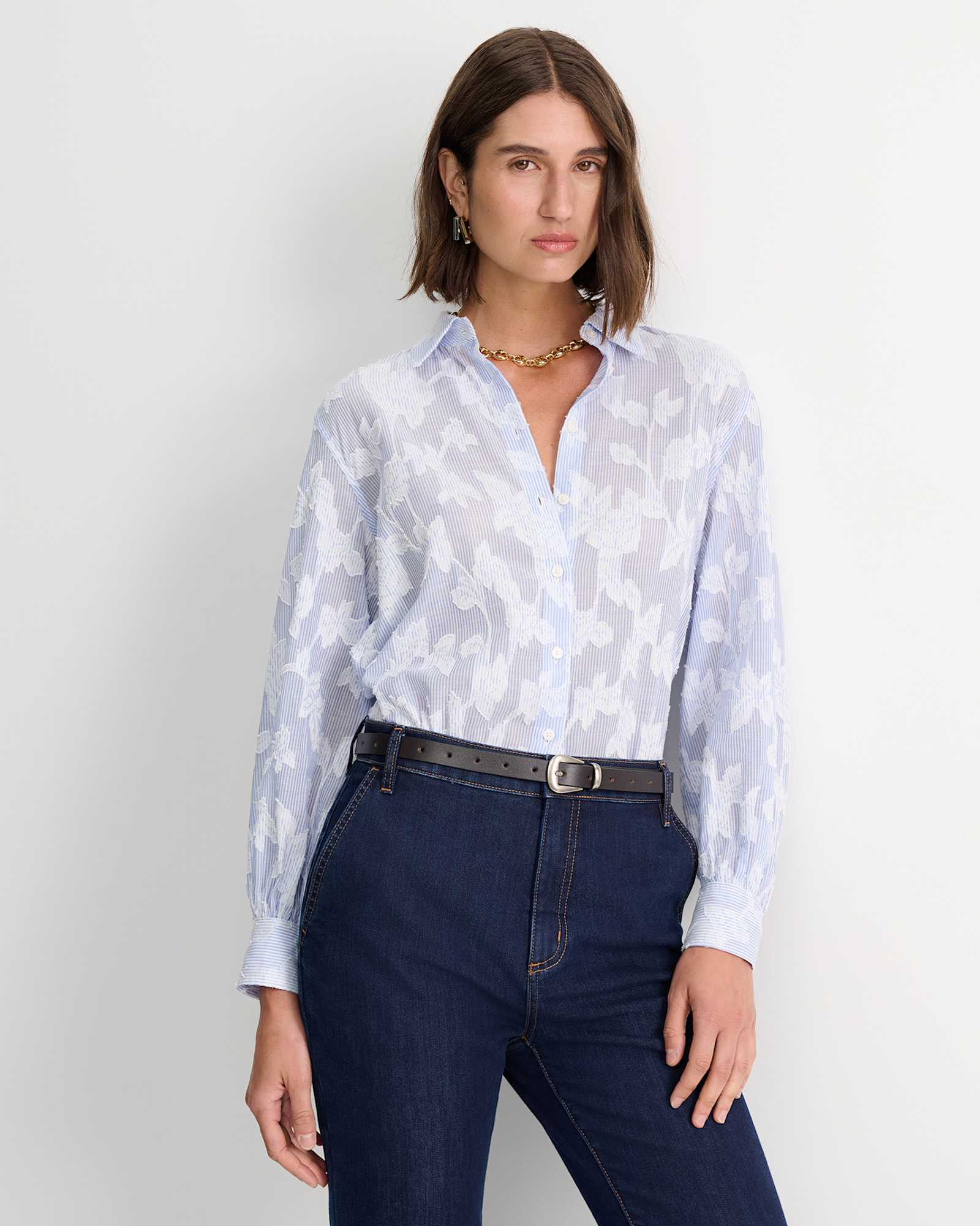 Sedonia Clip Back Shirt in WHITE/BLUE