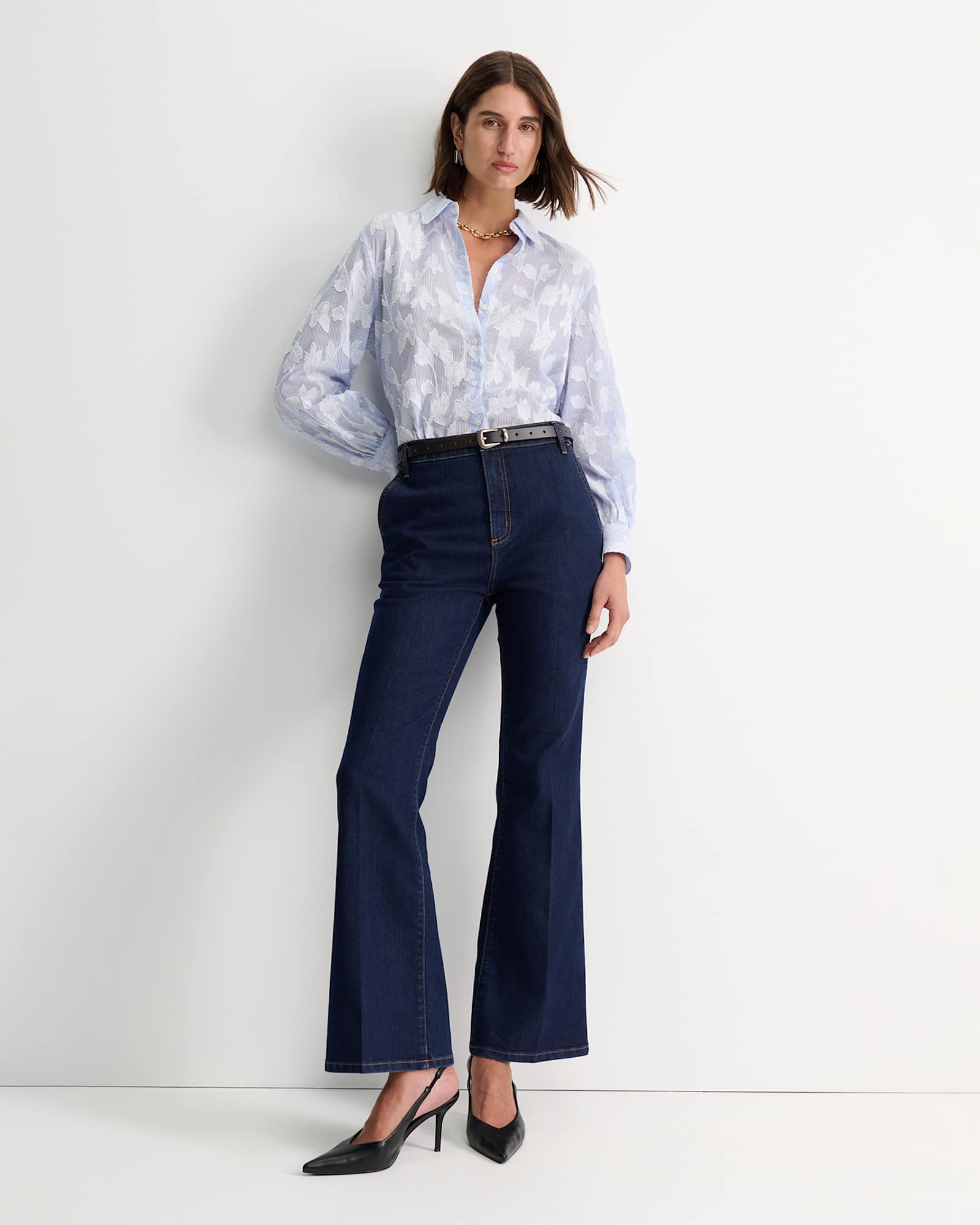 Sedonia Clip Back Shirt in WHITE/BLUE