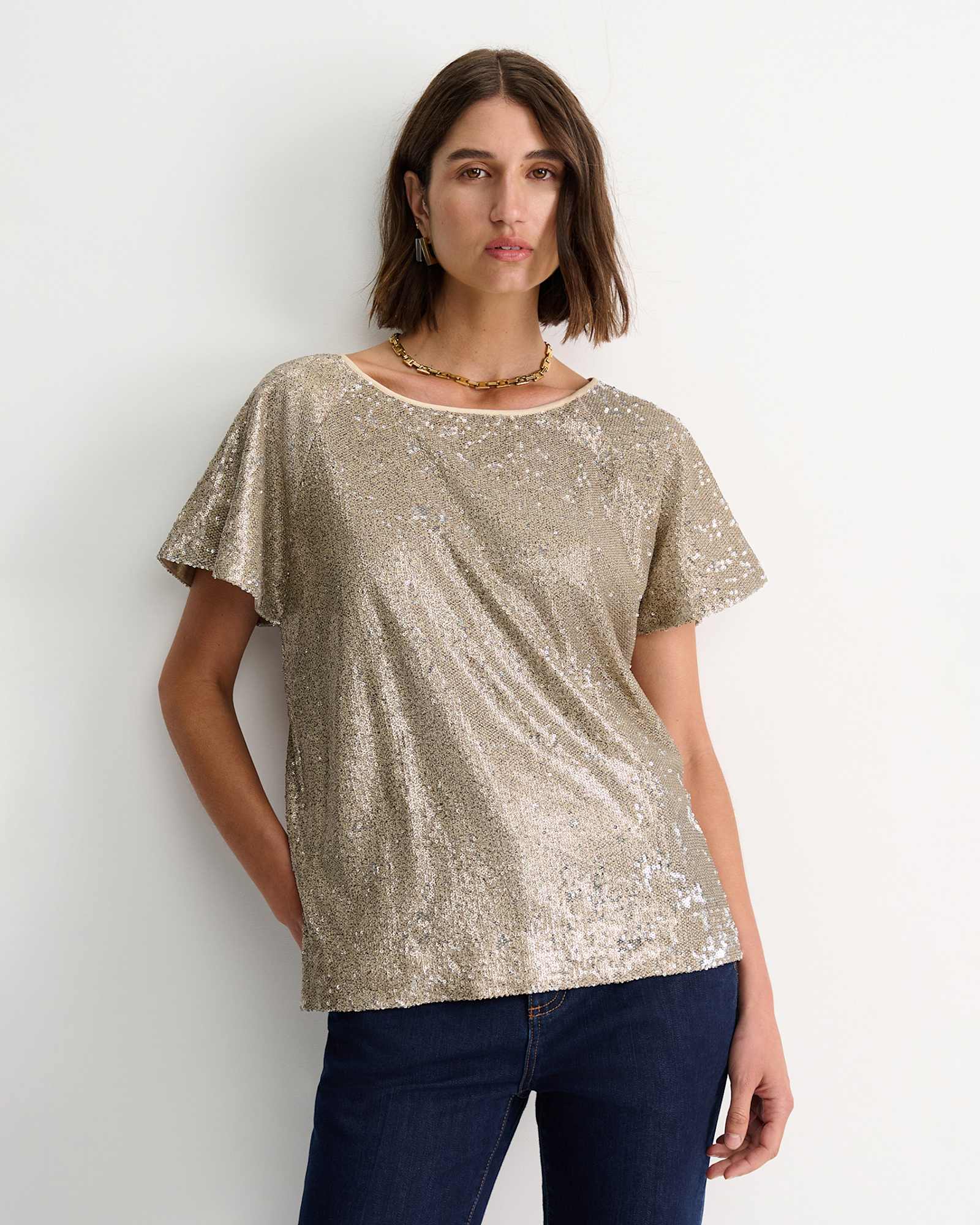 Sammi Sequin Short Sleeve Top in GOLD