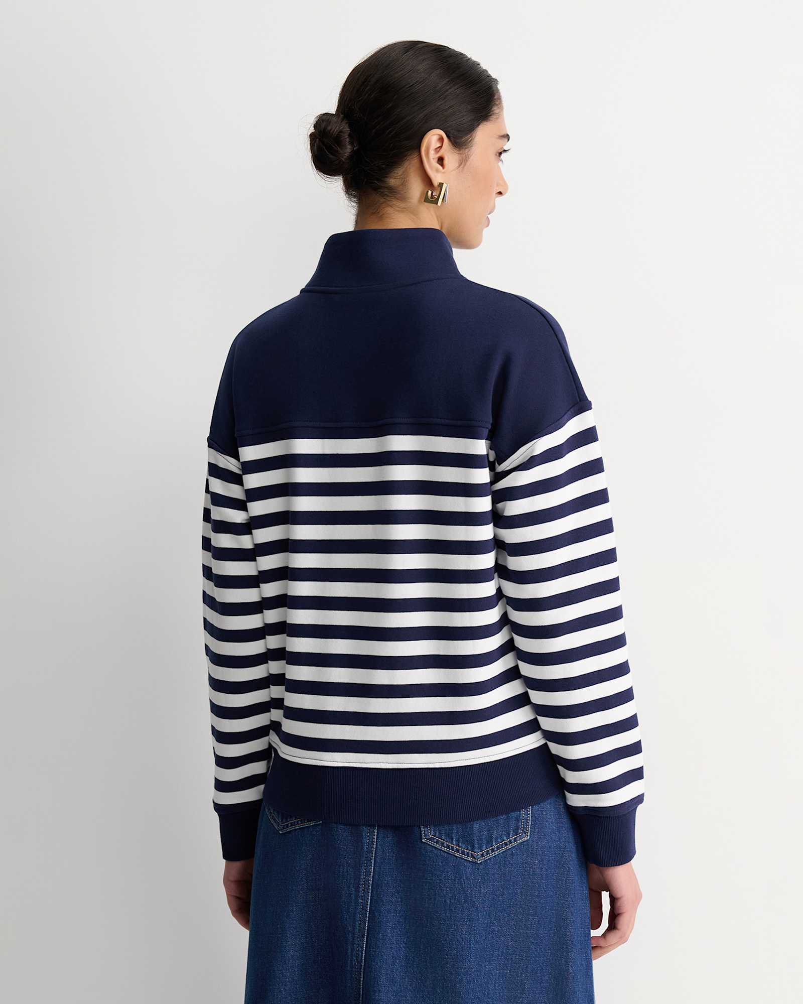SC Stripe Quarter Zip Sweat in NAVY/WHITE