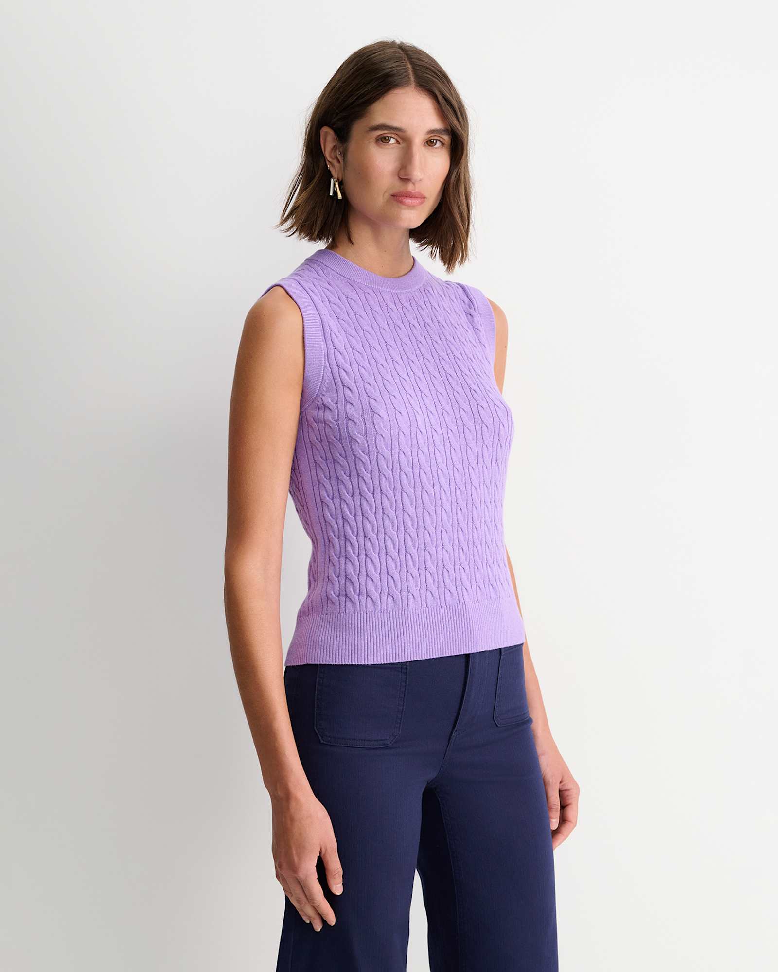 Cable Merino Cotton Tank in VIOLA
