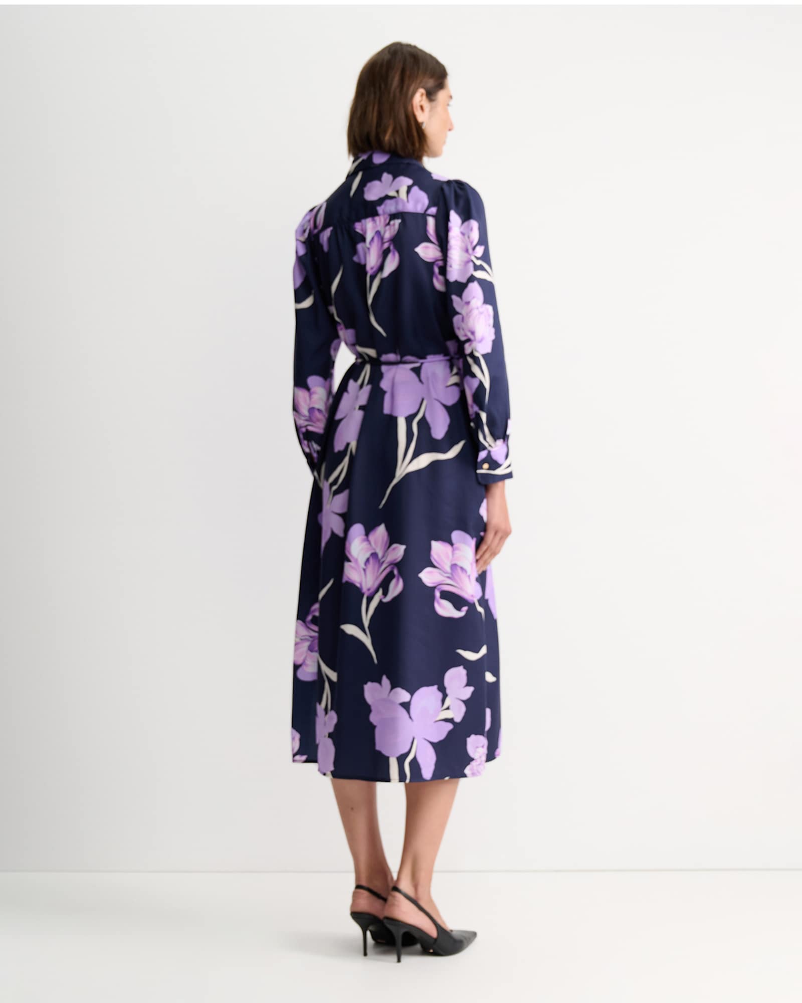 Iris Shirt Midi Dress in NAVY MULTI