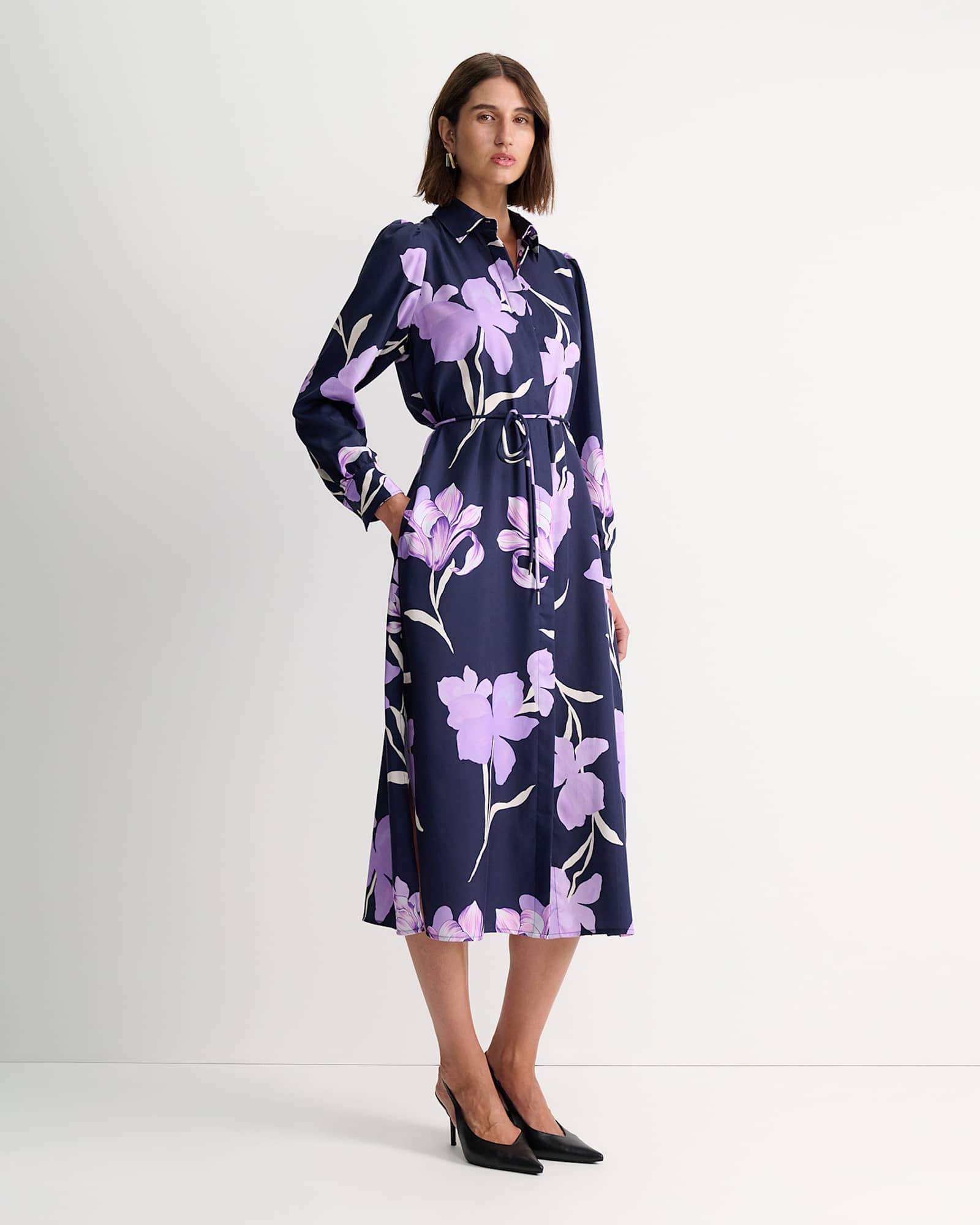 Iris Shirt Midi Dress in NAVY MULTI