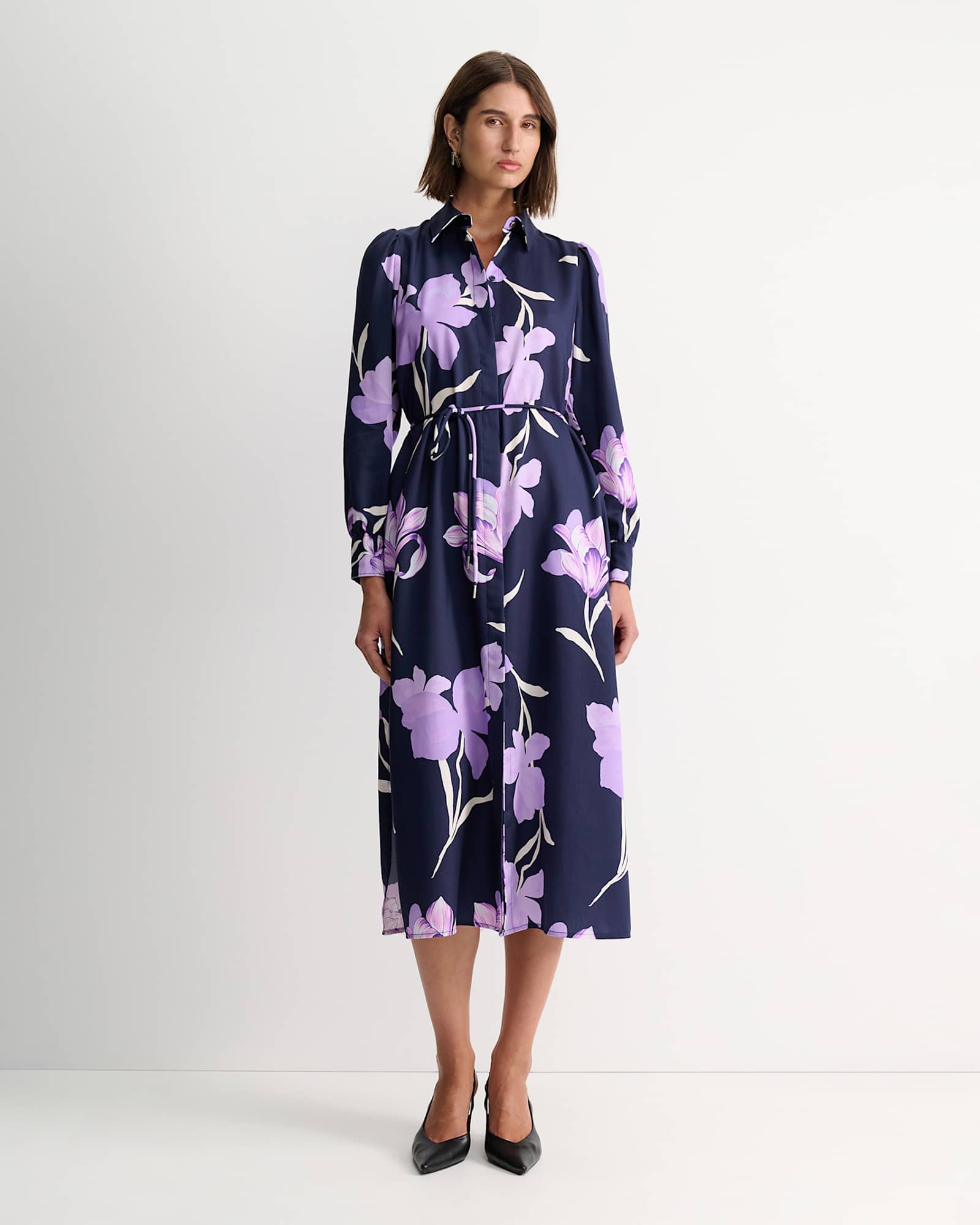 Iris Shirt Midi Dress in NAVY MULTI