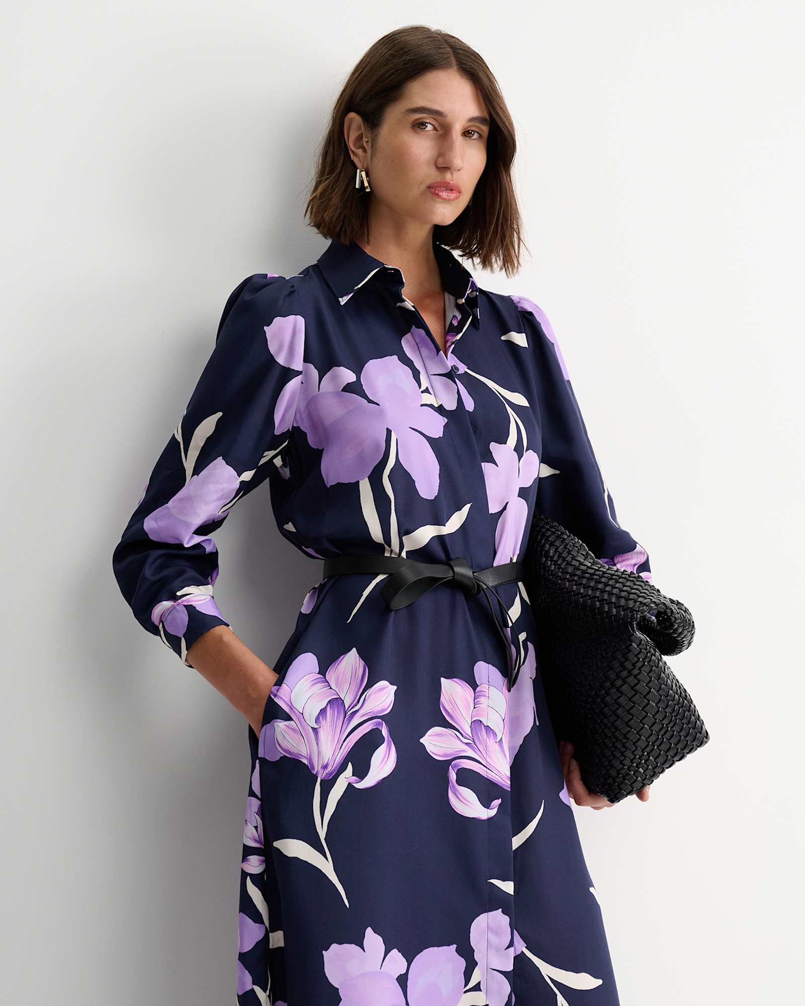 Iris Shirt Midi Dress in NAVY MULTI
