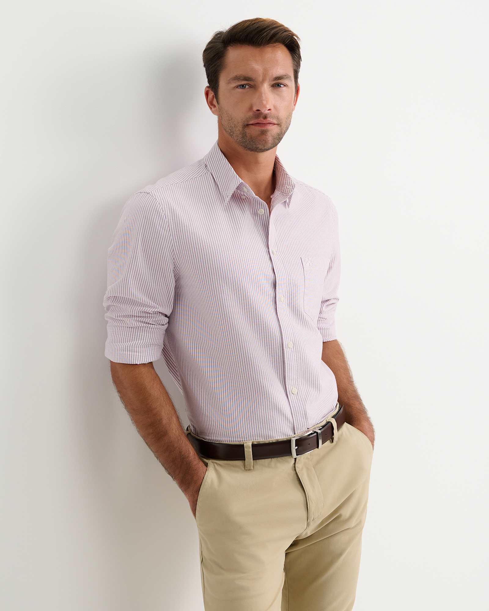 Oxford Stripe Long Sleeve Shirt in FIG