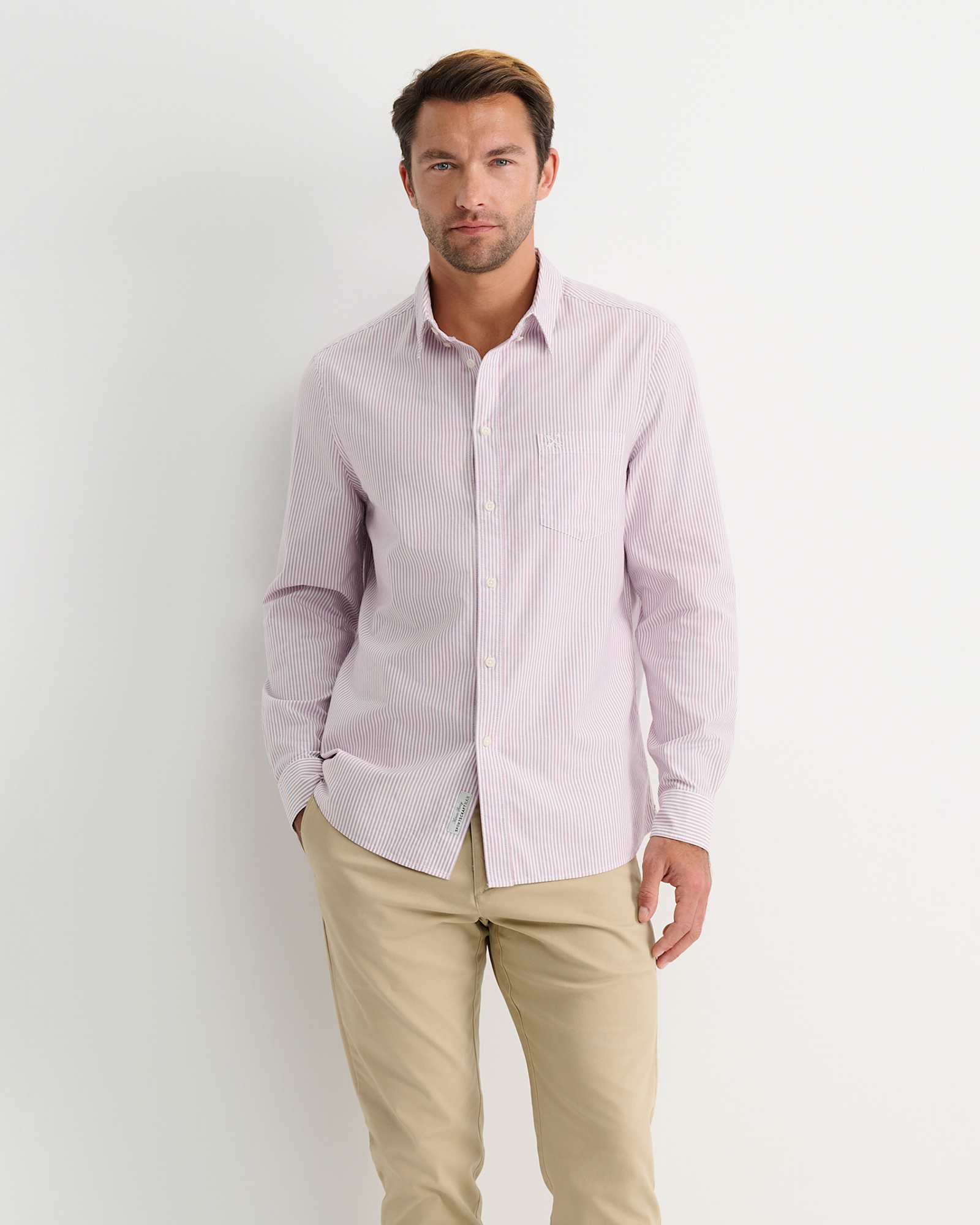 Oxford Stripe Long Sleeve Shirt in FIG