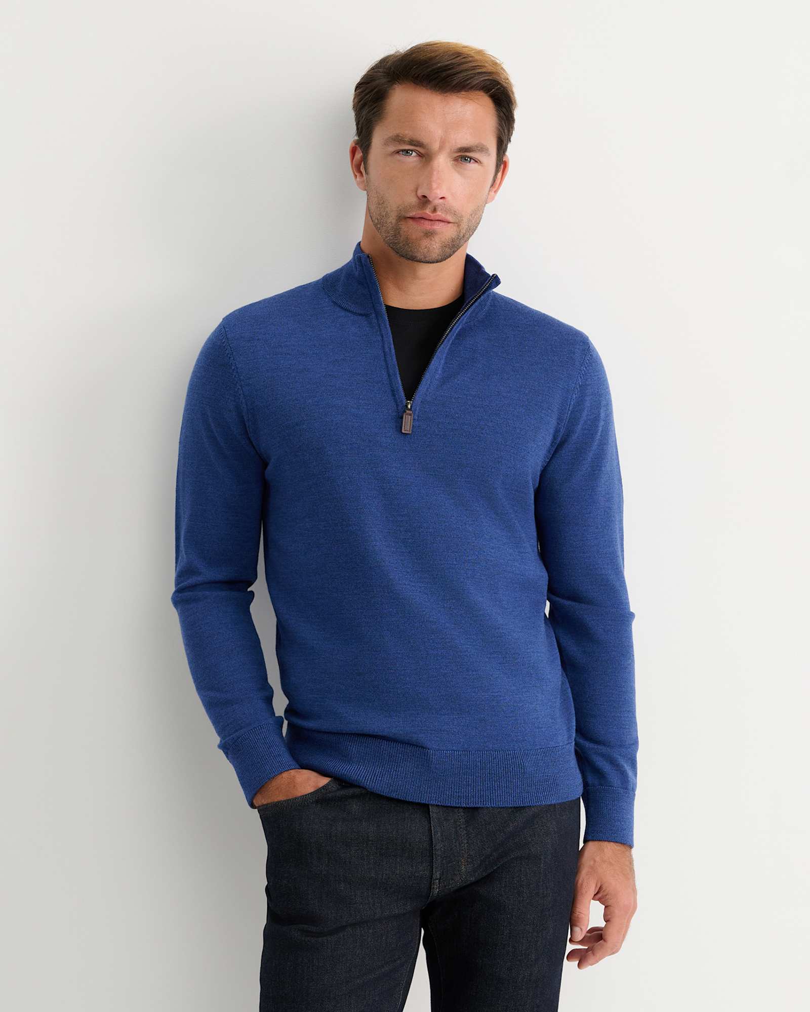 Henry Merino Quarter Zip Knit in LAPIS