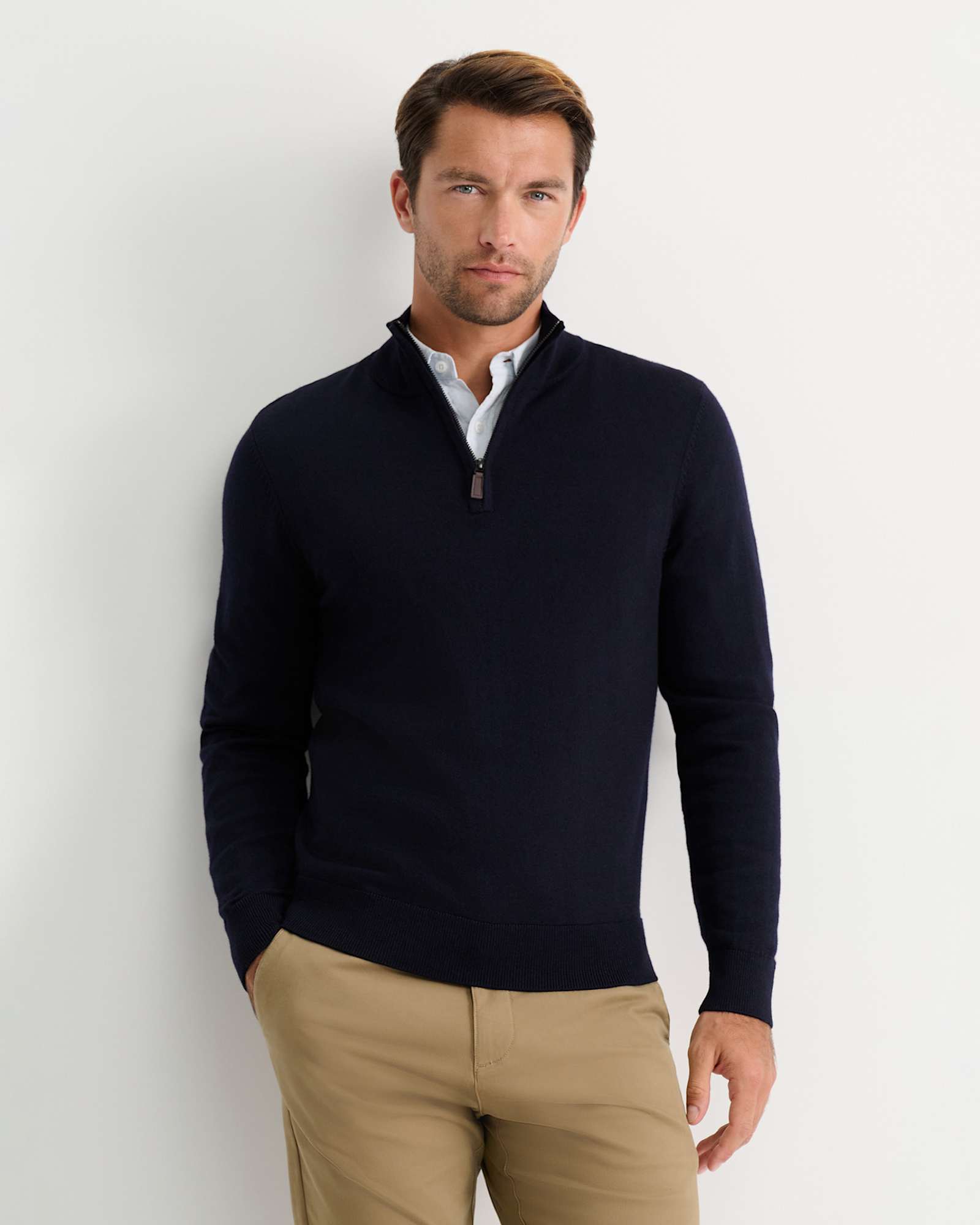 Henry Merino Quarter Zip Knit in NAVY