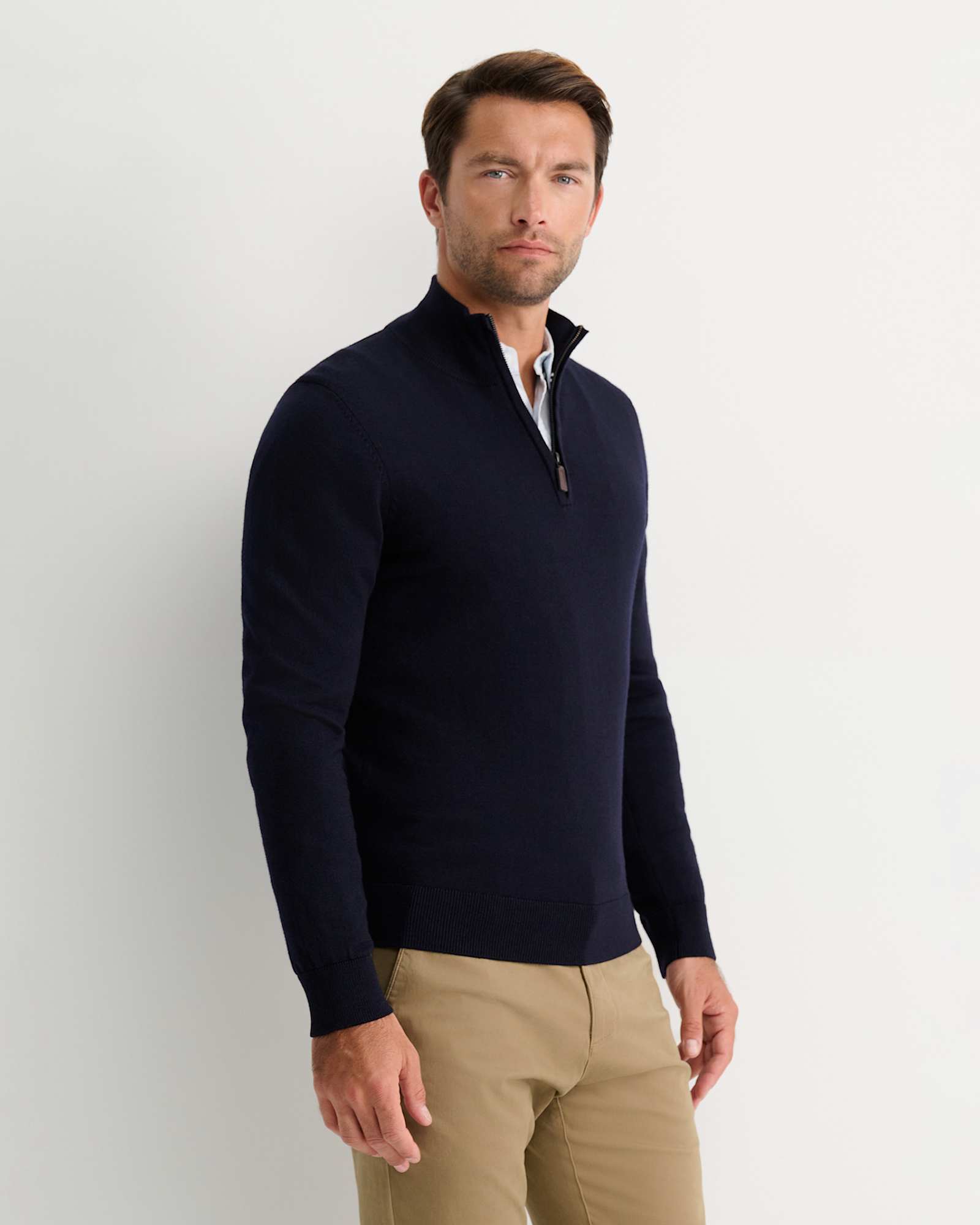 Henry Merino Quarter Zip Knit in NAVY