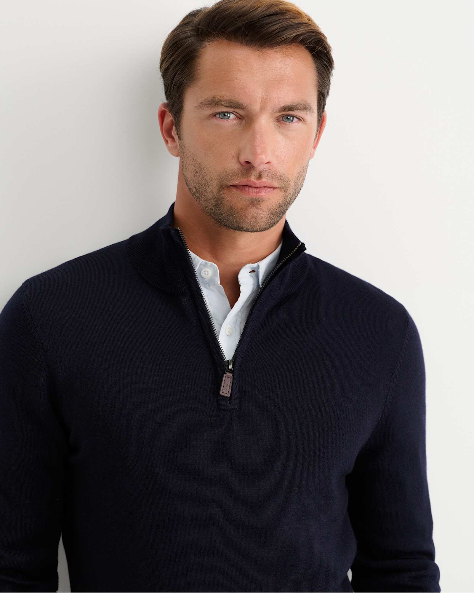 Henry Merino Quarter Zip Knit in NAVY