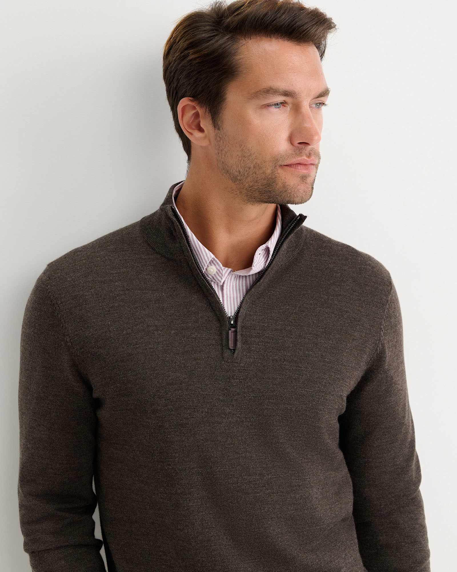 Henry Merino Quarter Zip Knit in TRUFFLE