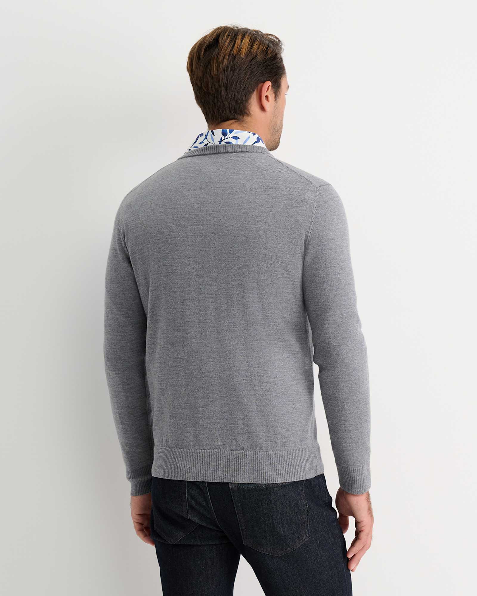 Merino V-Neck Knit in CHARCOAL MELANGE