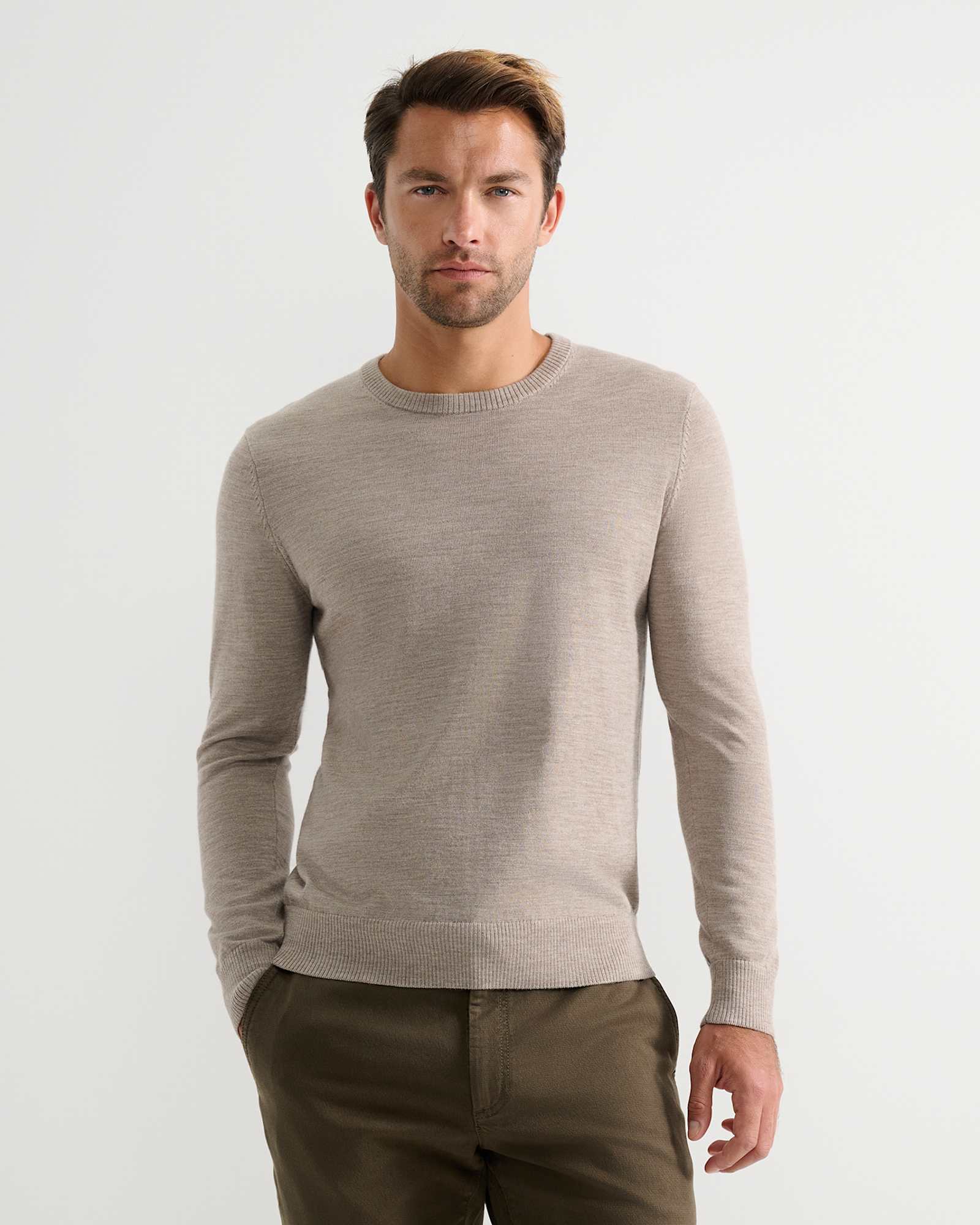Merino Crew Neck Knit in BIRCH