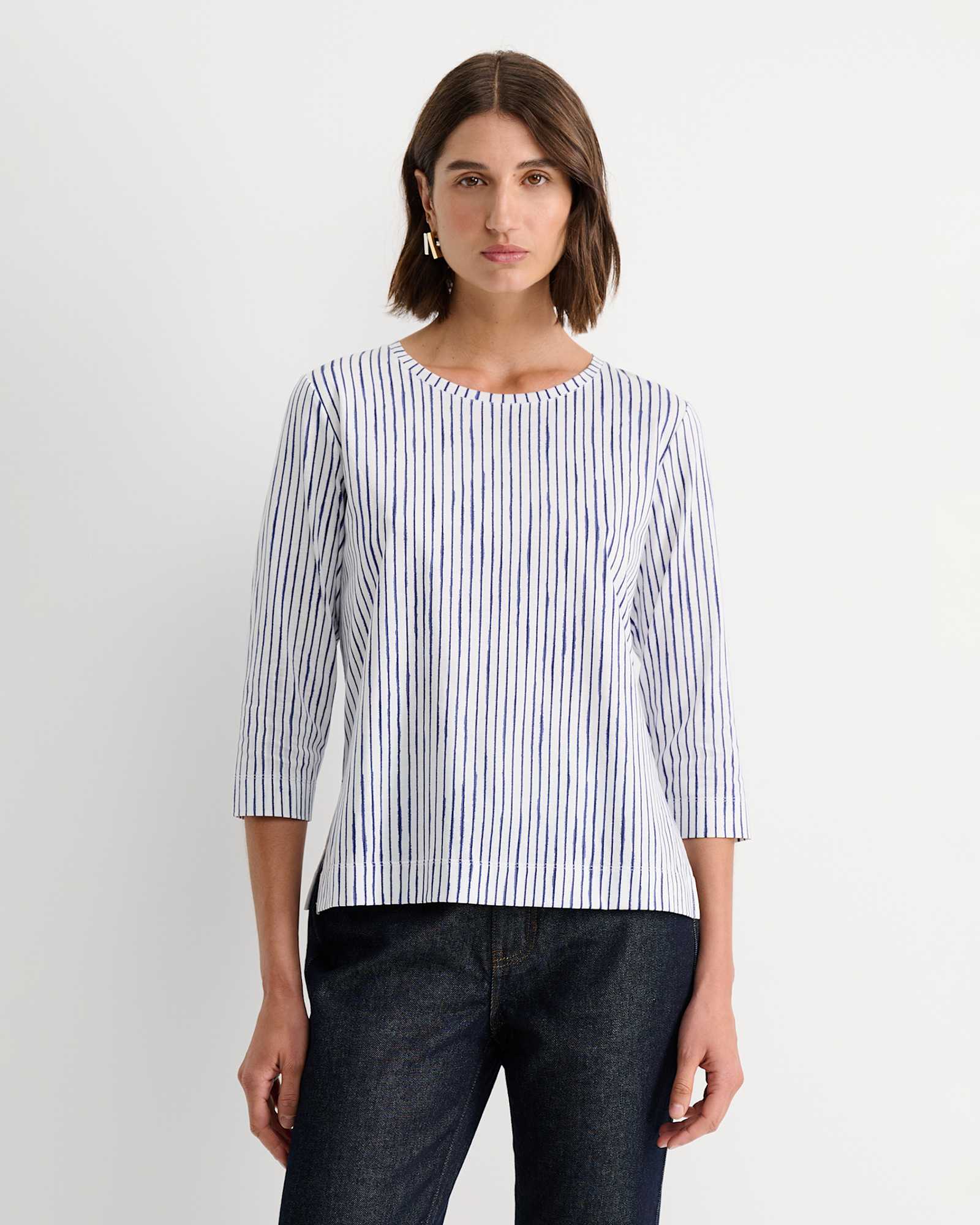 Painted Stripe Mercerised Tee in WHITE/BLUE