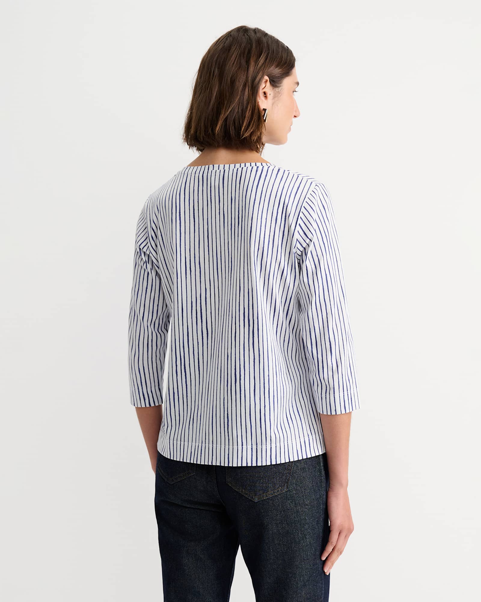Painted Stripe Mercerised Tee in WHITE/BLUE
