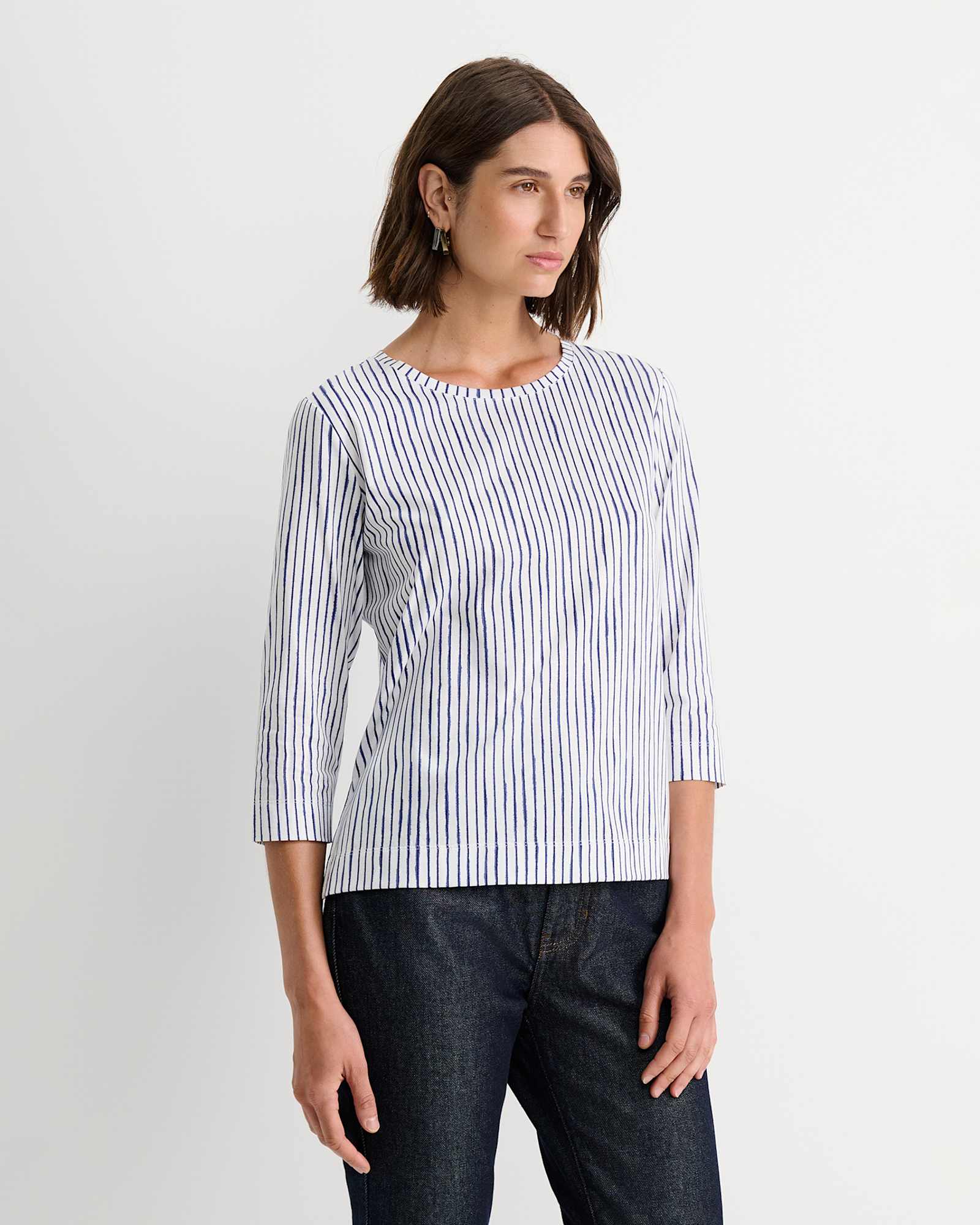 Painted Stripe Mercerised Tee in WHITE/BLUE