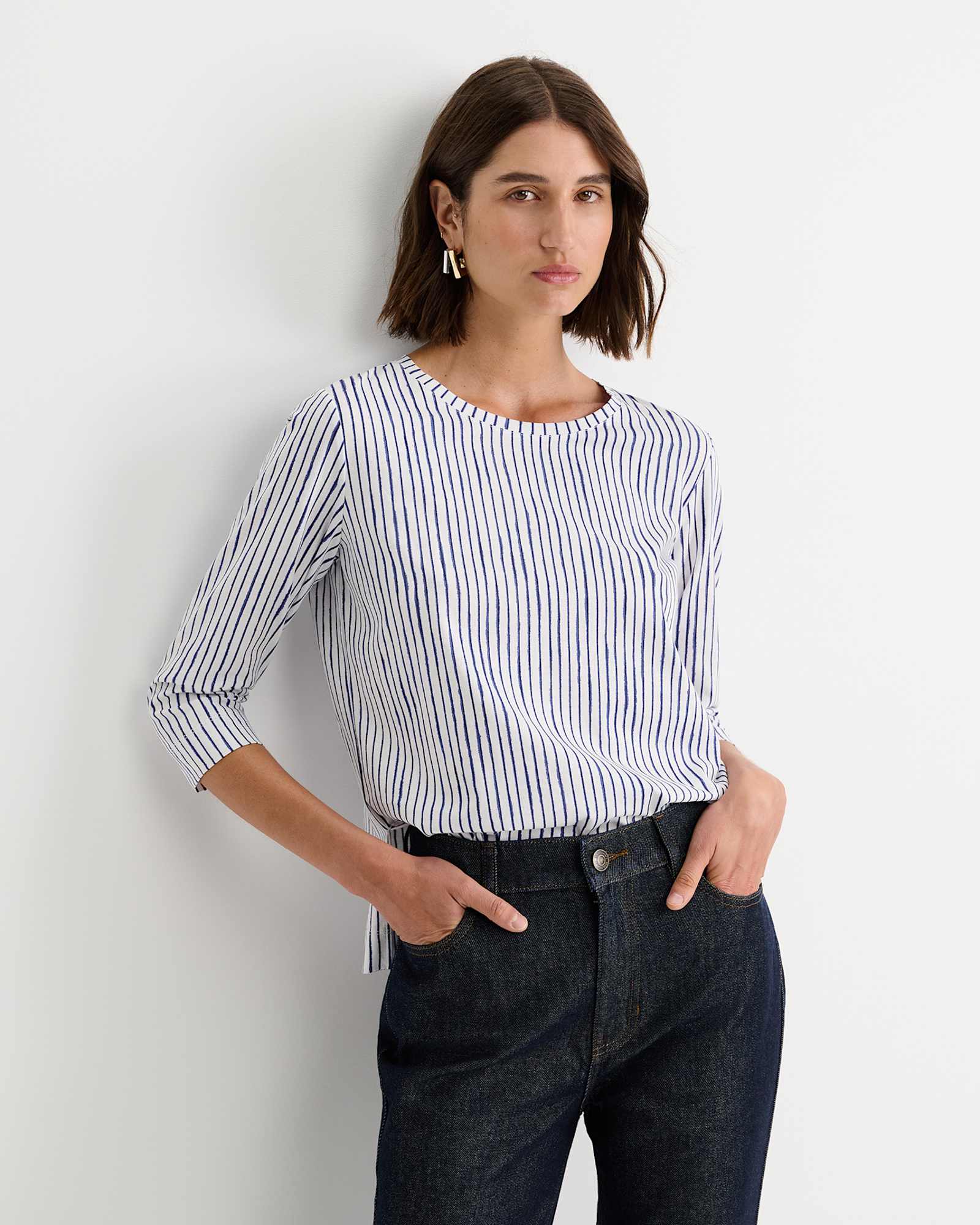 Painted Stripe Mercerised Tee in WHITE/BLUE