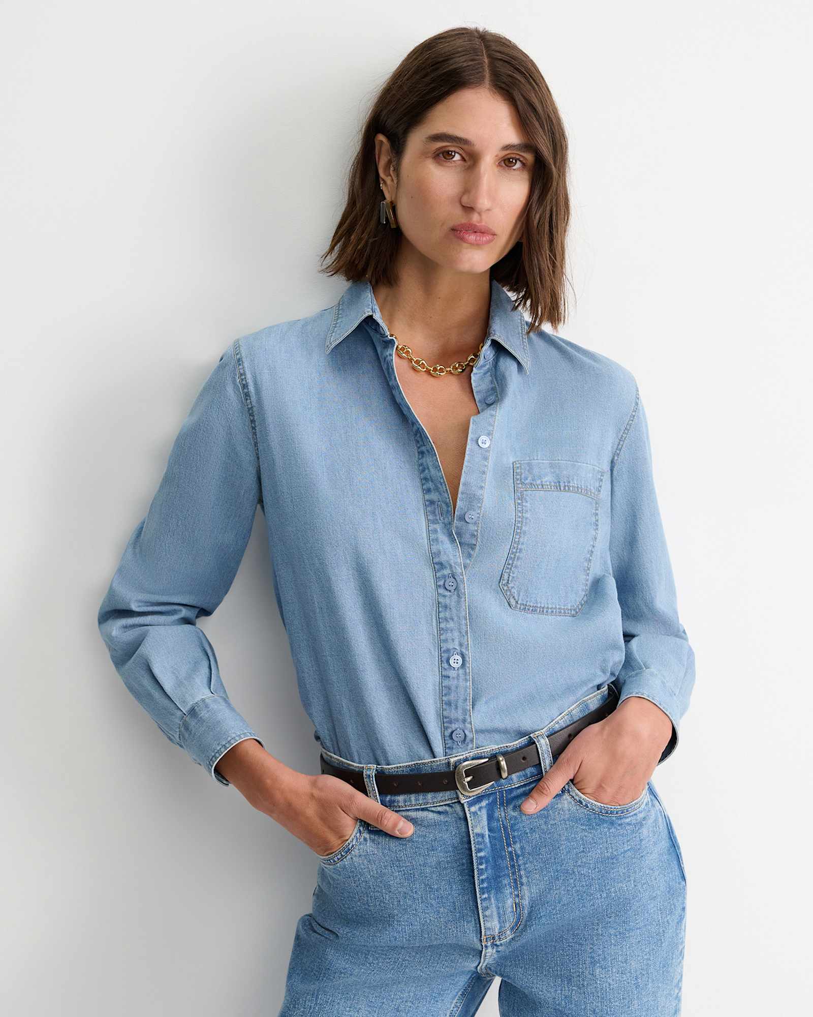 Carrie Chambray Long Sleeve Shirt in CHAMBRAY