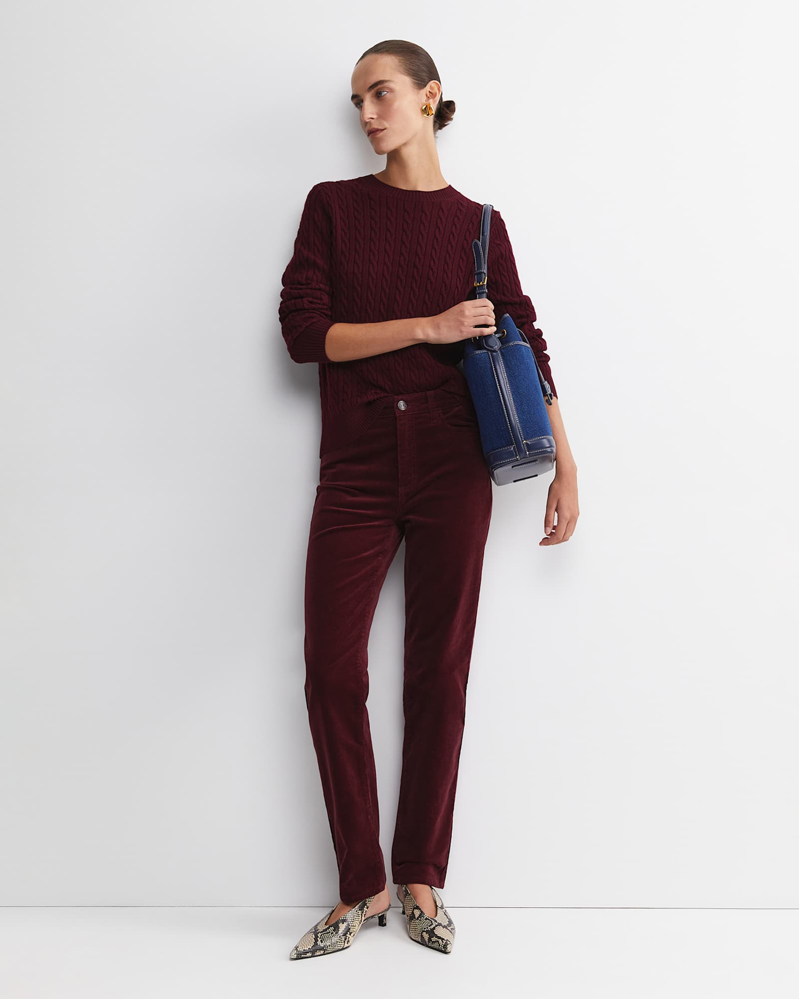 Merino Wool Baby Cable Sweater in WINE