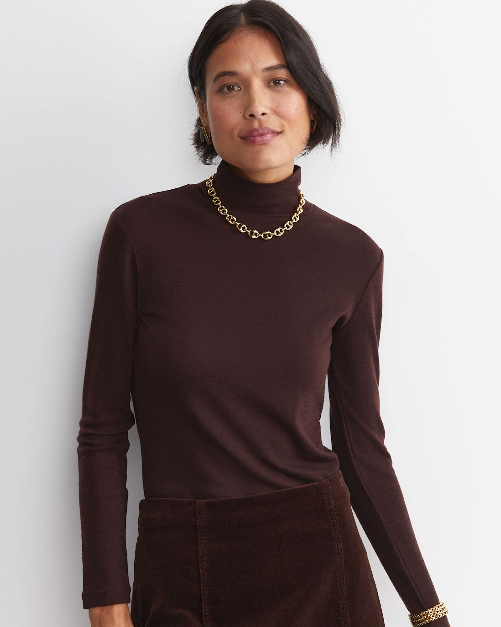 Gigi Babywool Mock Neck Top in CHOCOLATE