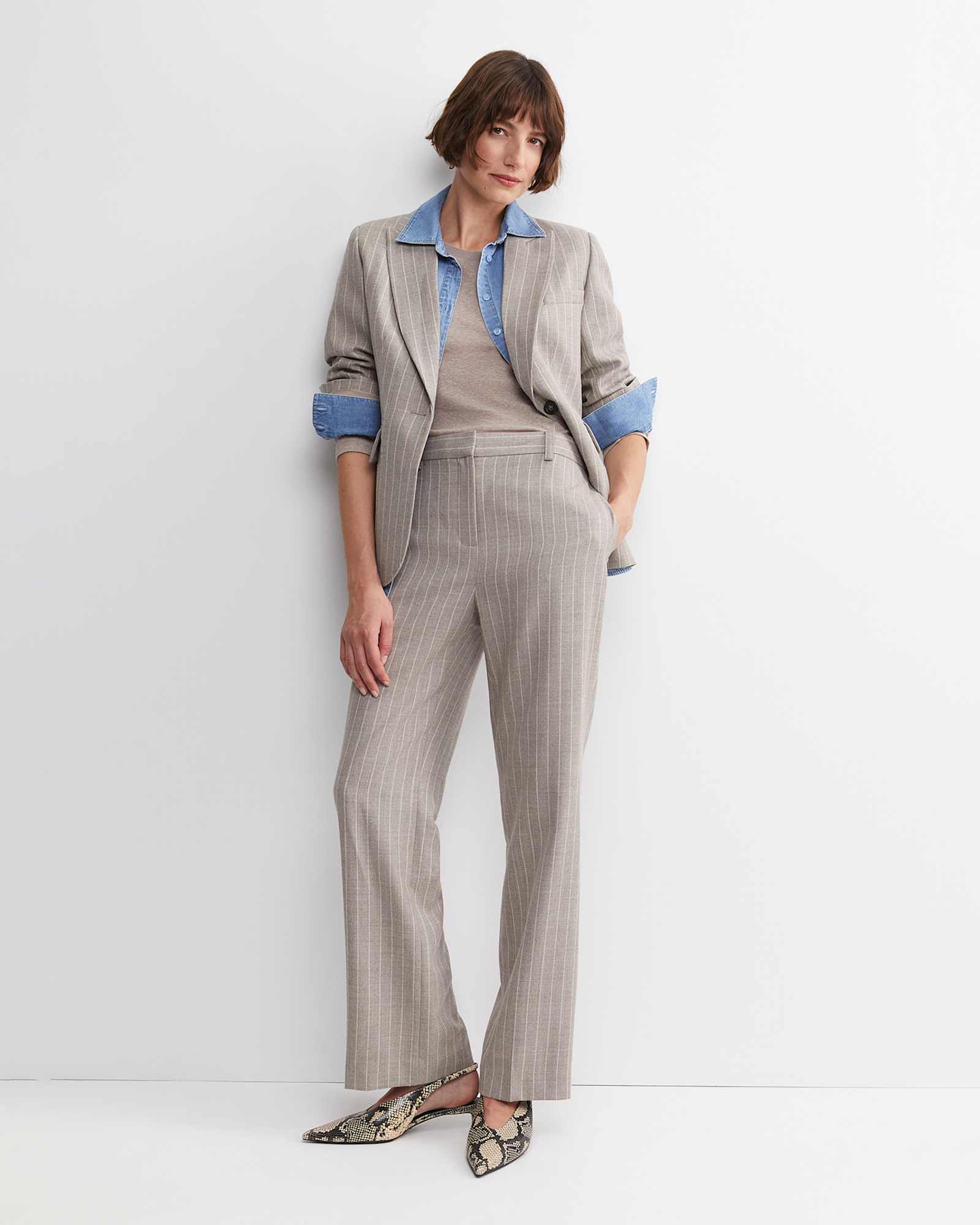 Kate Single Breasted Pinstripe Blazer in MINK