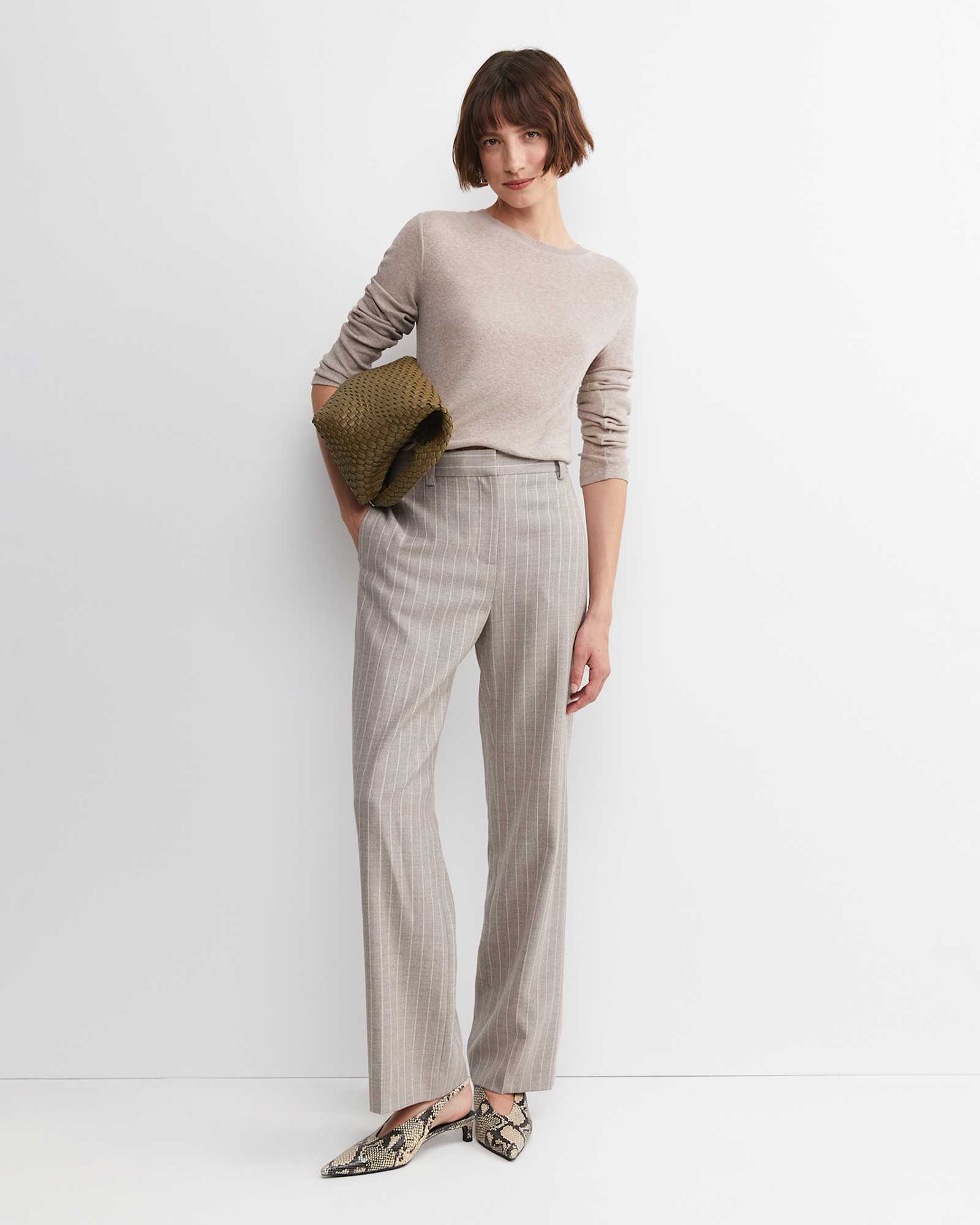 Kate Straight Leg Pinstripe Pant in MINK