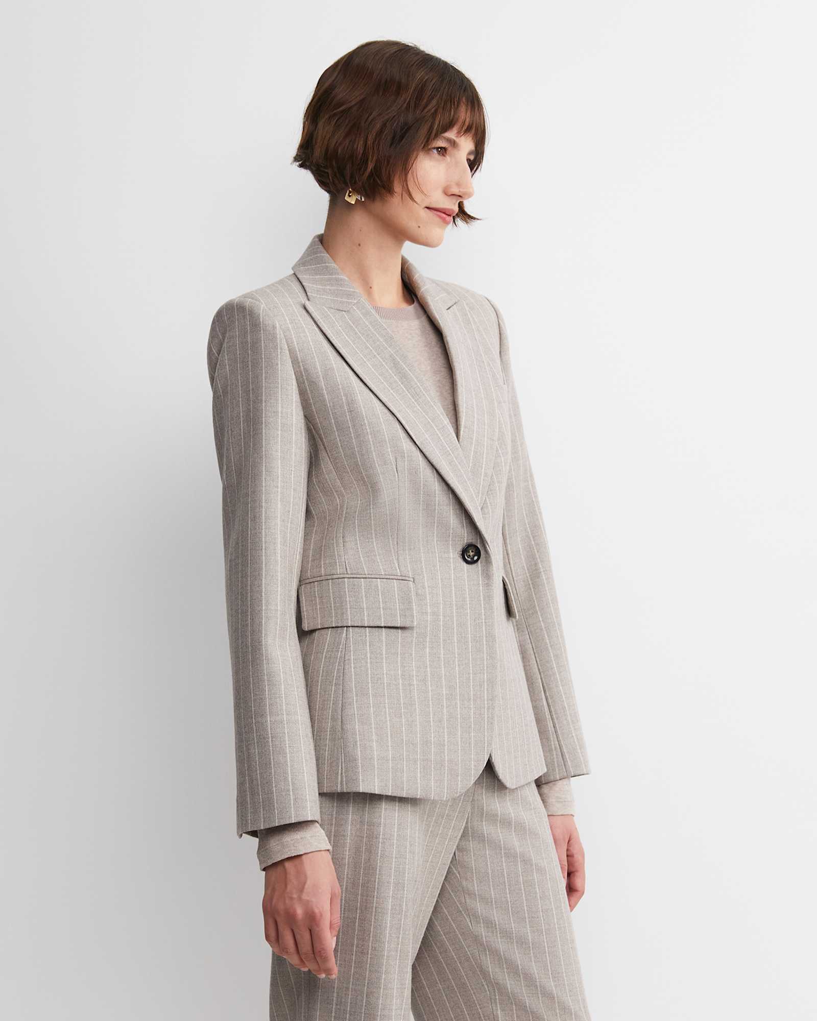 Kate Single Breasted Pinstripe Blazer in MINK