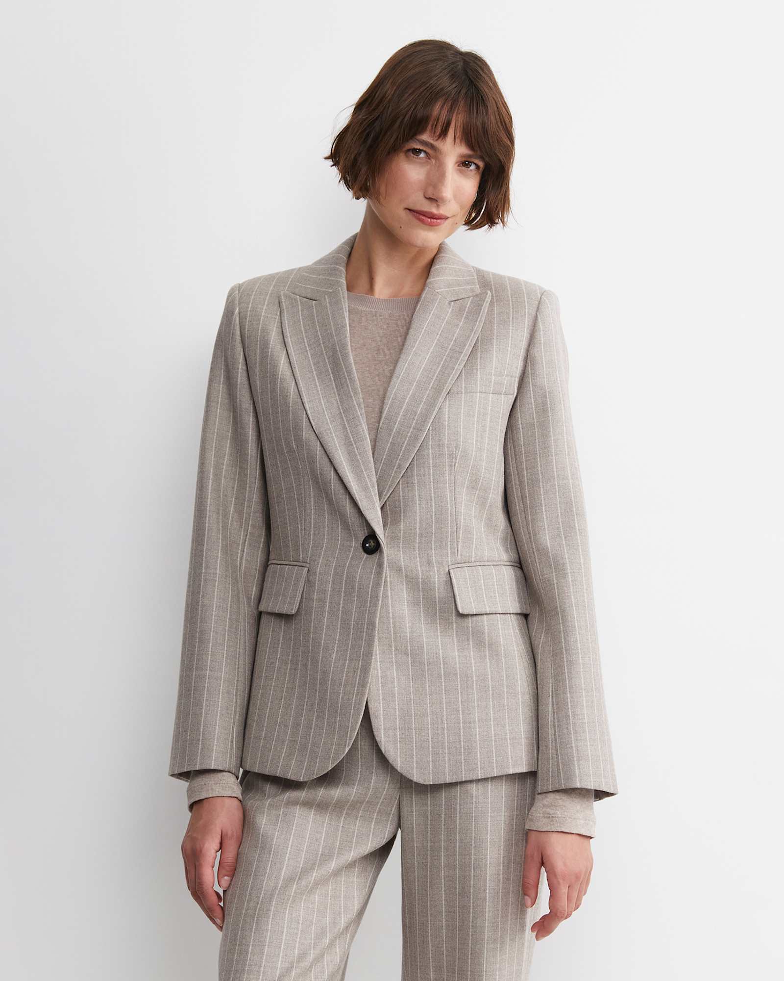 Kate Single Breasted Pinstripe Blazer in MINK