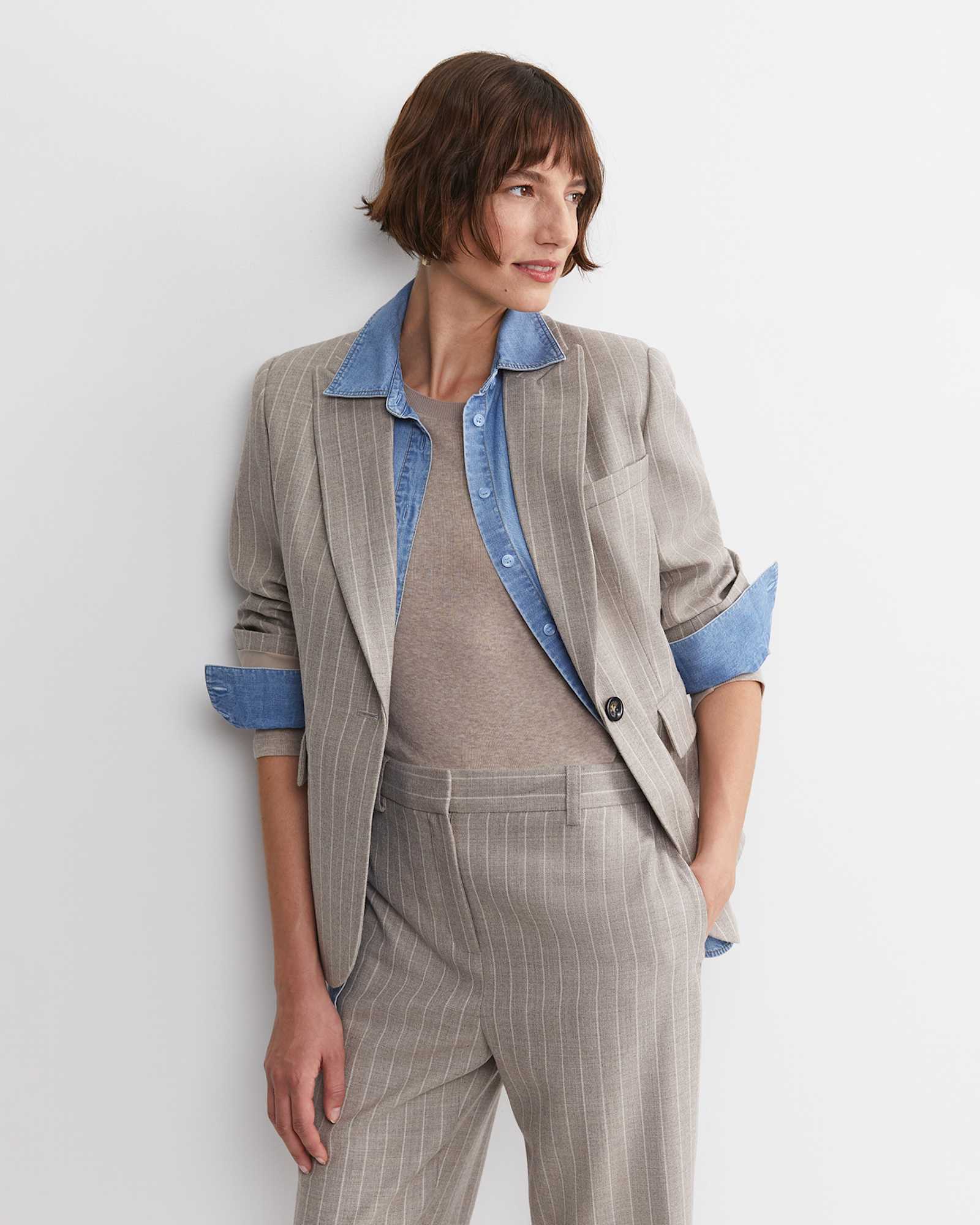 Kate Single Breasted Pinstripe Blazer in MINK